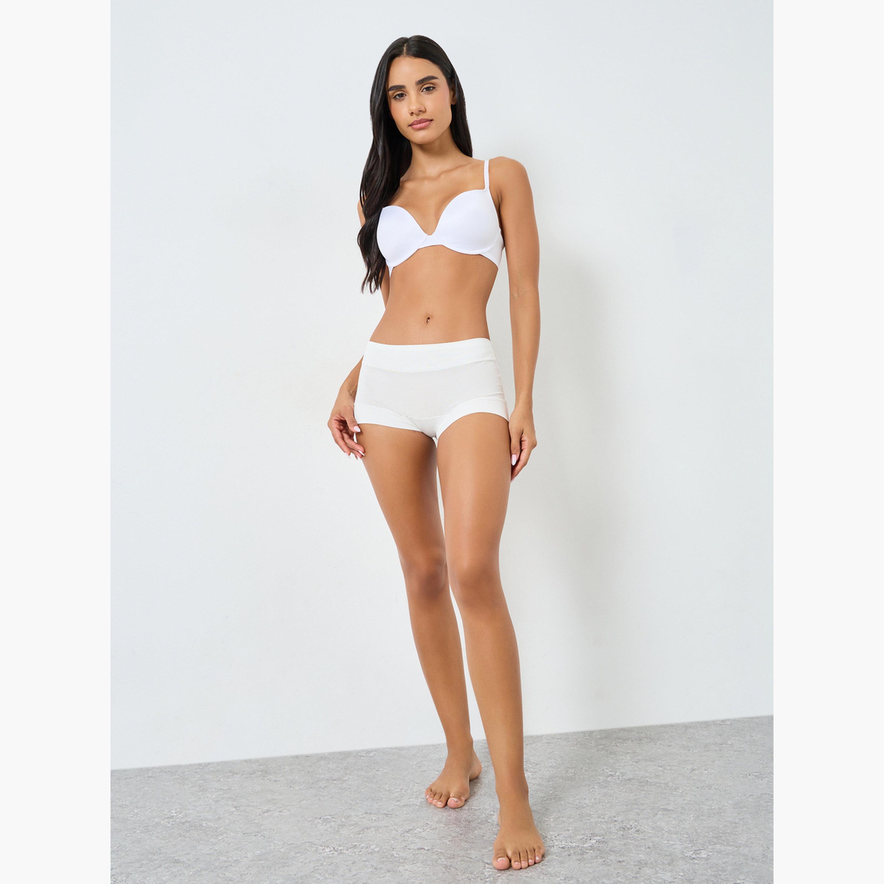 طقم 3 سراويل داخلية بوي شورت بحزام خصر عريض من قطن الإيلاستين-women-clothing-lingerie-panties-image-3