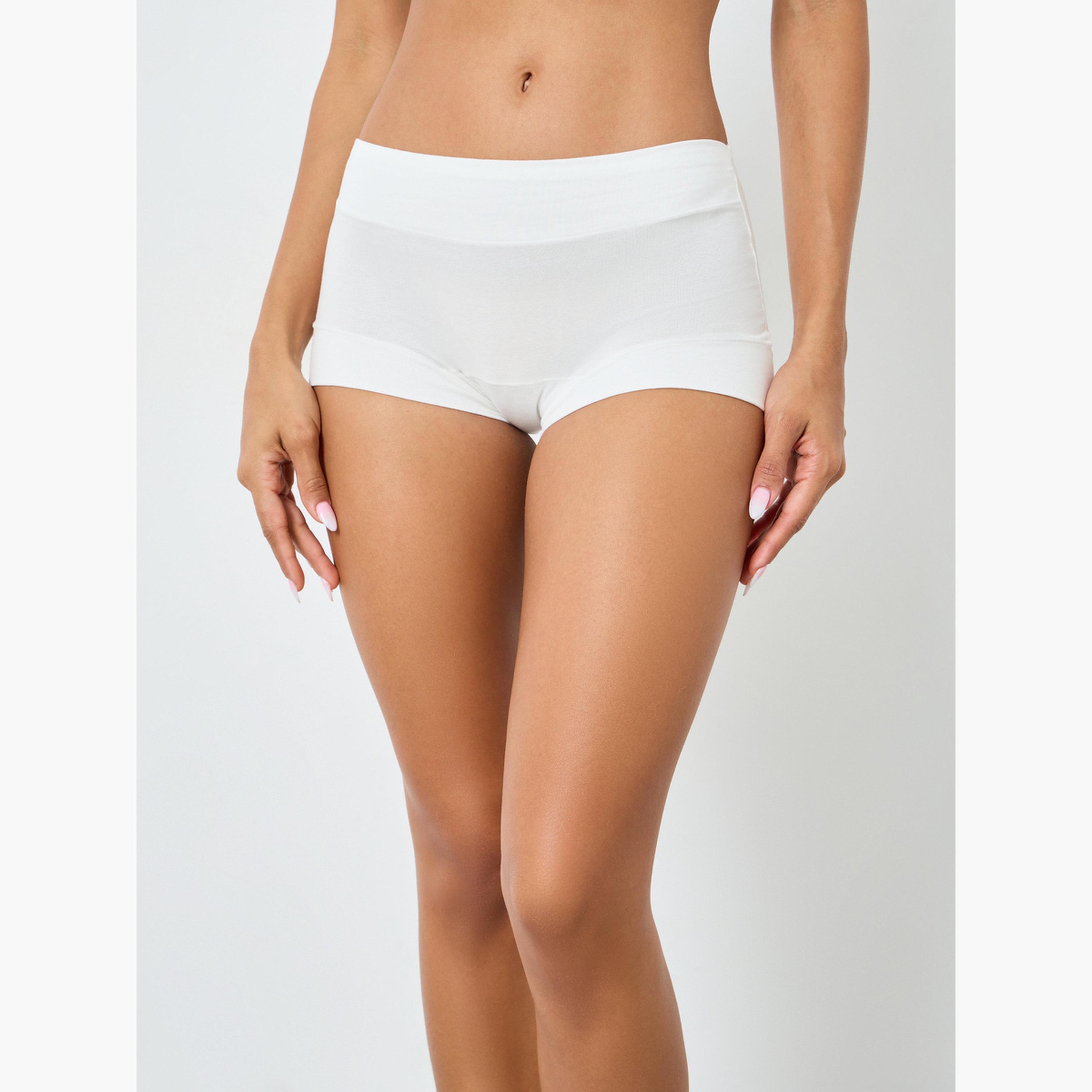 طقم 3 سراويل داخلية بوي شورت بحزام خصر عريض من قطن الإيلاستين-women-clothing-lingerie-panties-image-4