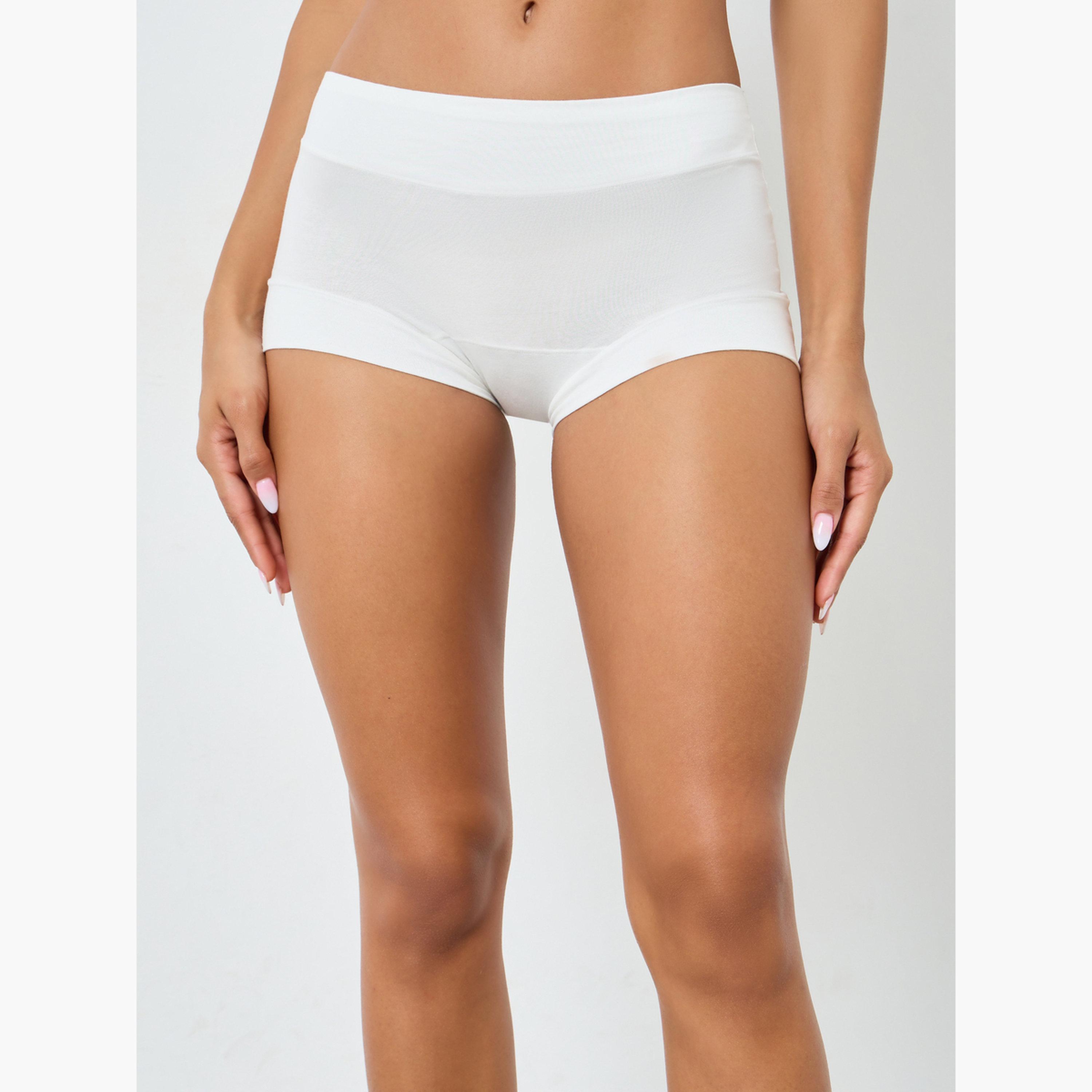 طقم 3 سراويل داخلية بوي شورت بحزام خصر عريض من قطن الإيلاستين-women-clothing-lingerie-panties-image-5