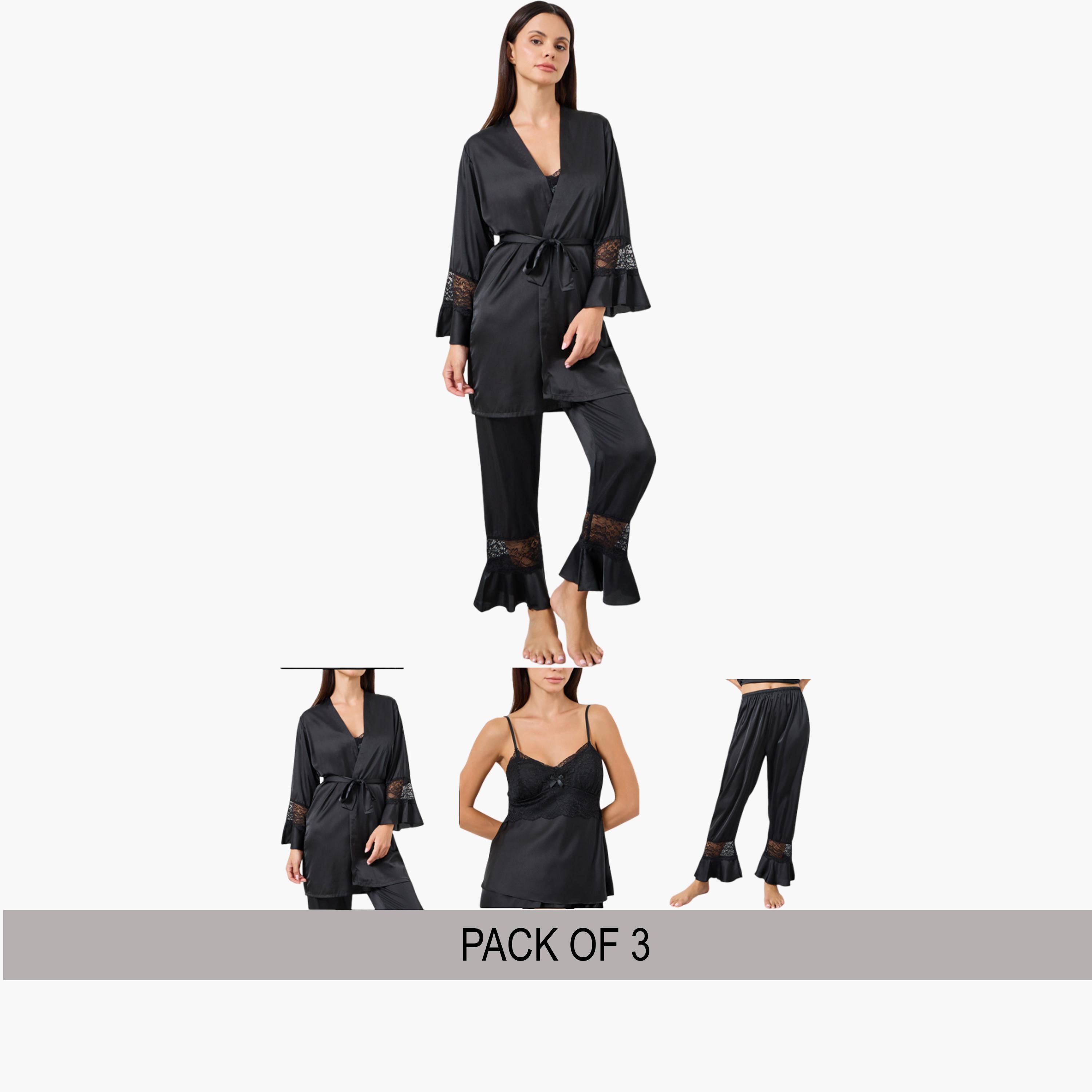 Styli PACK OF 3 LACE INSERTS CAMI ROBE & PJ LONG SET-women-clothing-nightwear-pyjamas-longsets-image-1