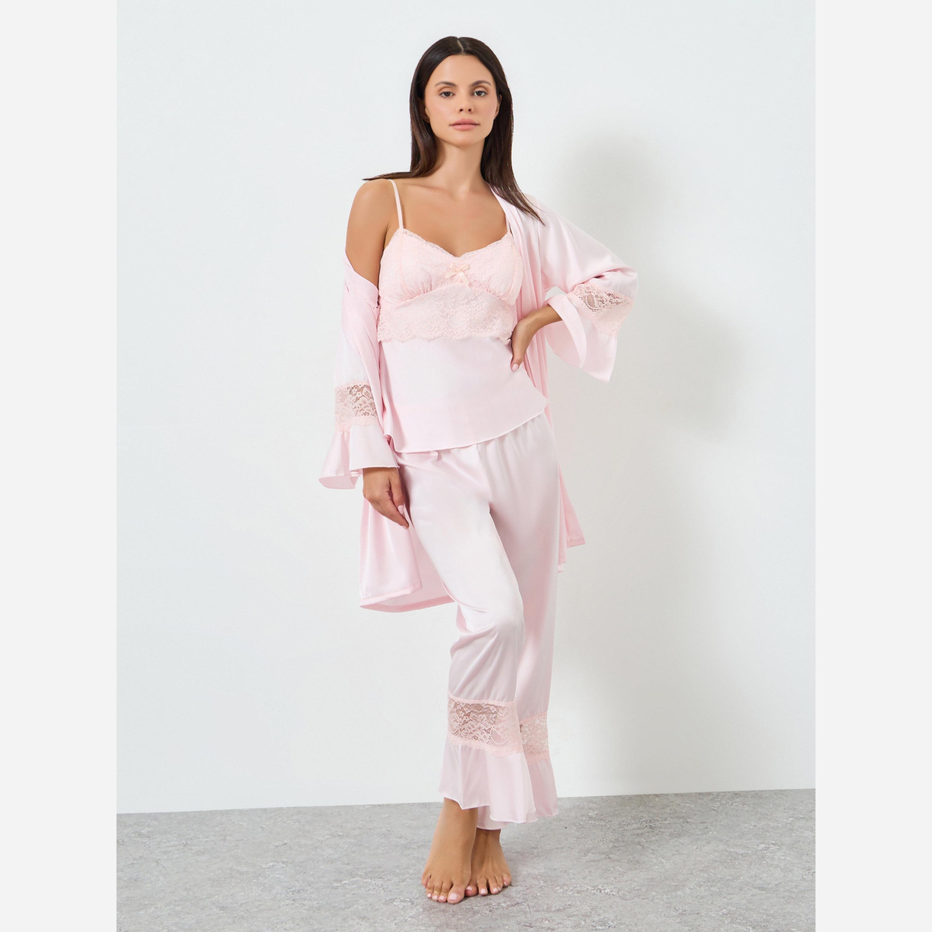 ستايلي - طقم 3 قطع من الدانتيل، يتضمن روب كامي وقميص نوم طويل-women-clothing-nightwear-pyjamas-longsets-image-2