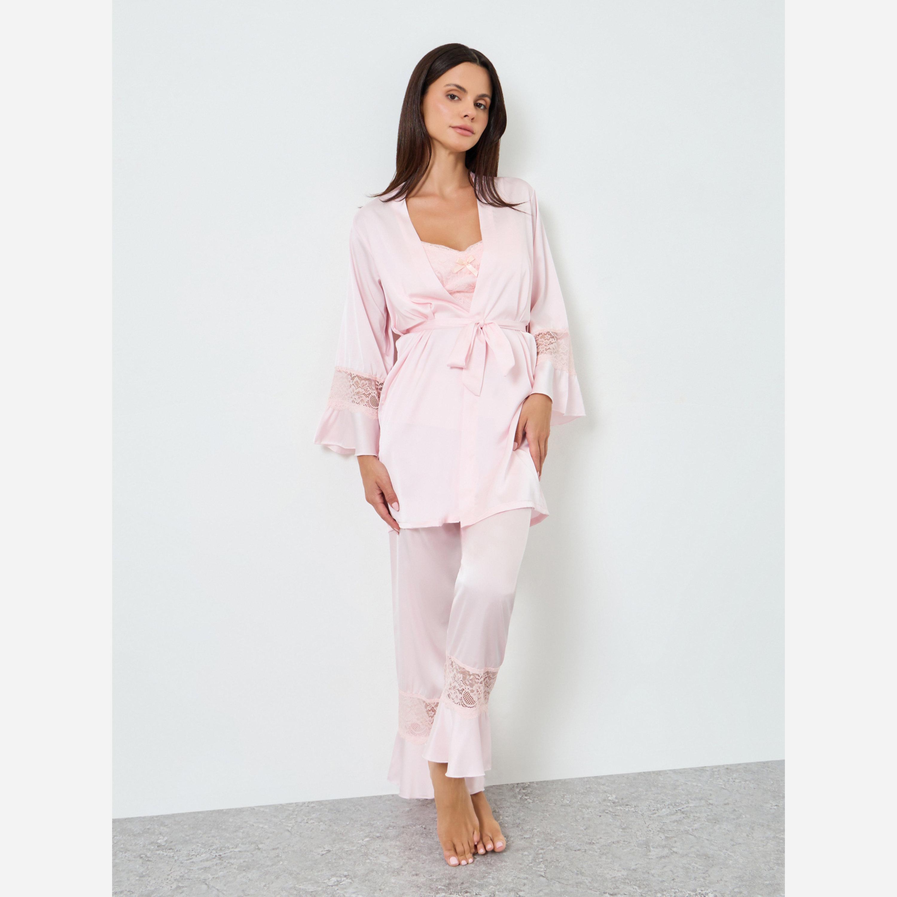 ستايلي - طقم 3 قطع من الدانتيل، يتضمن روب كامي وقميص نوم طويل-women-clothing-nightwear-pyjamas-longsets-image-3