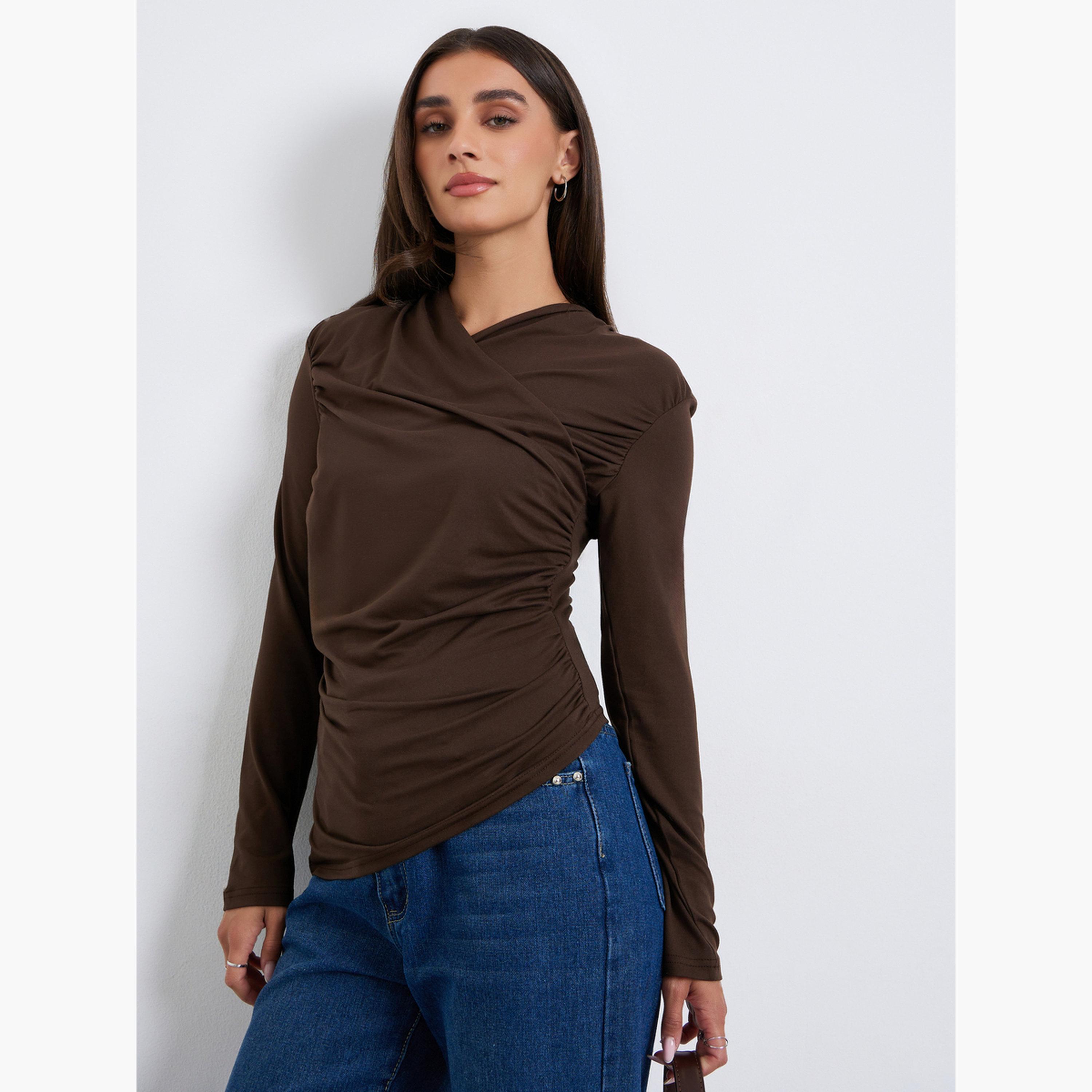 Styli Women Long Sleeve Wrap Front Knit Top-women-clothing-tshirts-image-1