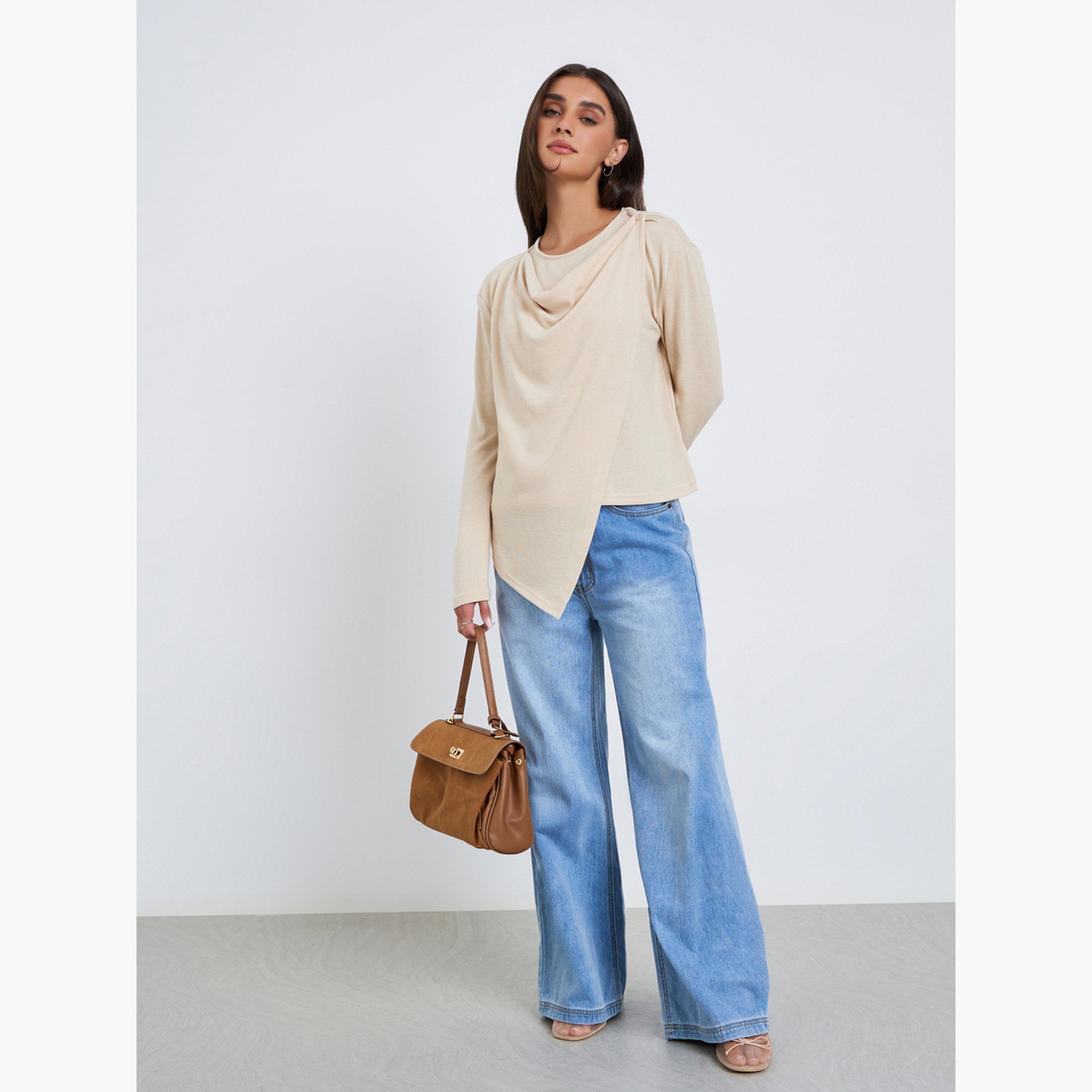 Styli Women Long Sleeve Drape Neck Top-women-clothing-shirtsandblouses-blouses-image-2