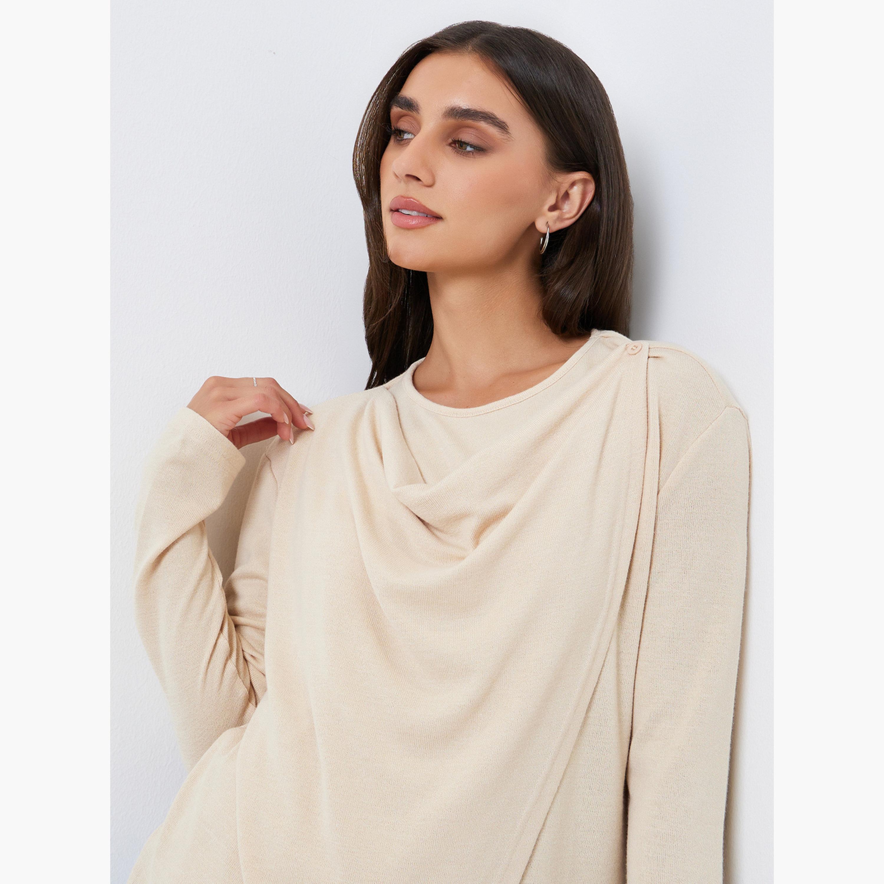 بلوزة بياقة منسدلة وأكمام طويلة-women-clothing-shirtsandblouses-blouses-image-3