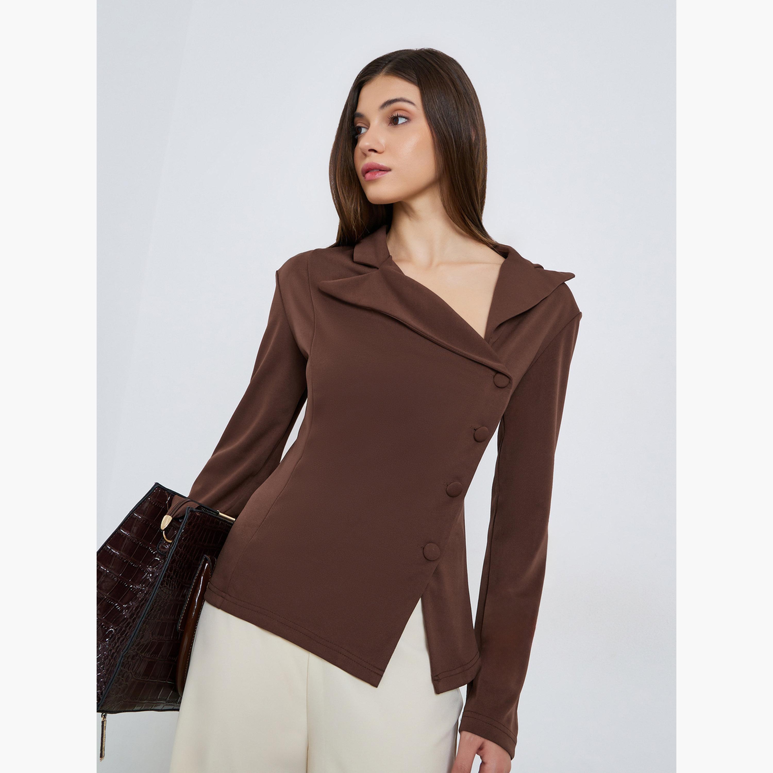 Styli Women Knit Top with Asymmetric Button Detail-women-clothing-shirtsandblouses-blouses-image-1