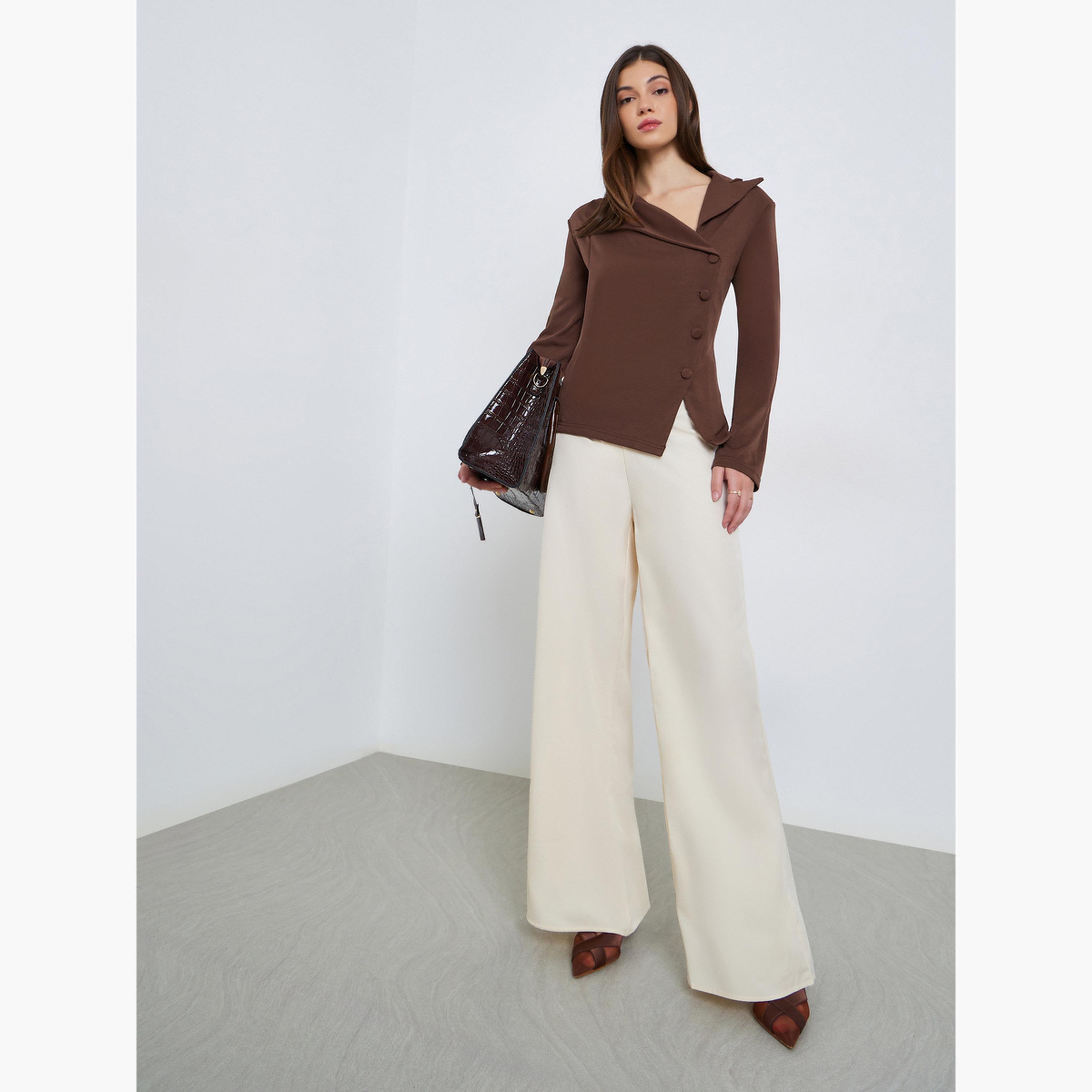 Styli Women Knit Top with Asymmetric Button Detail-women-clothing-shirtsandblouses-blouses-image-2