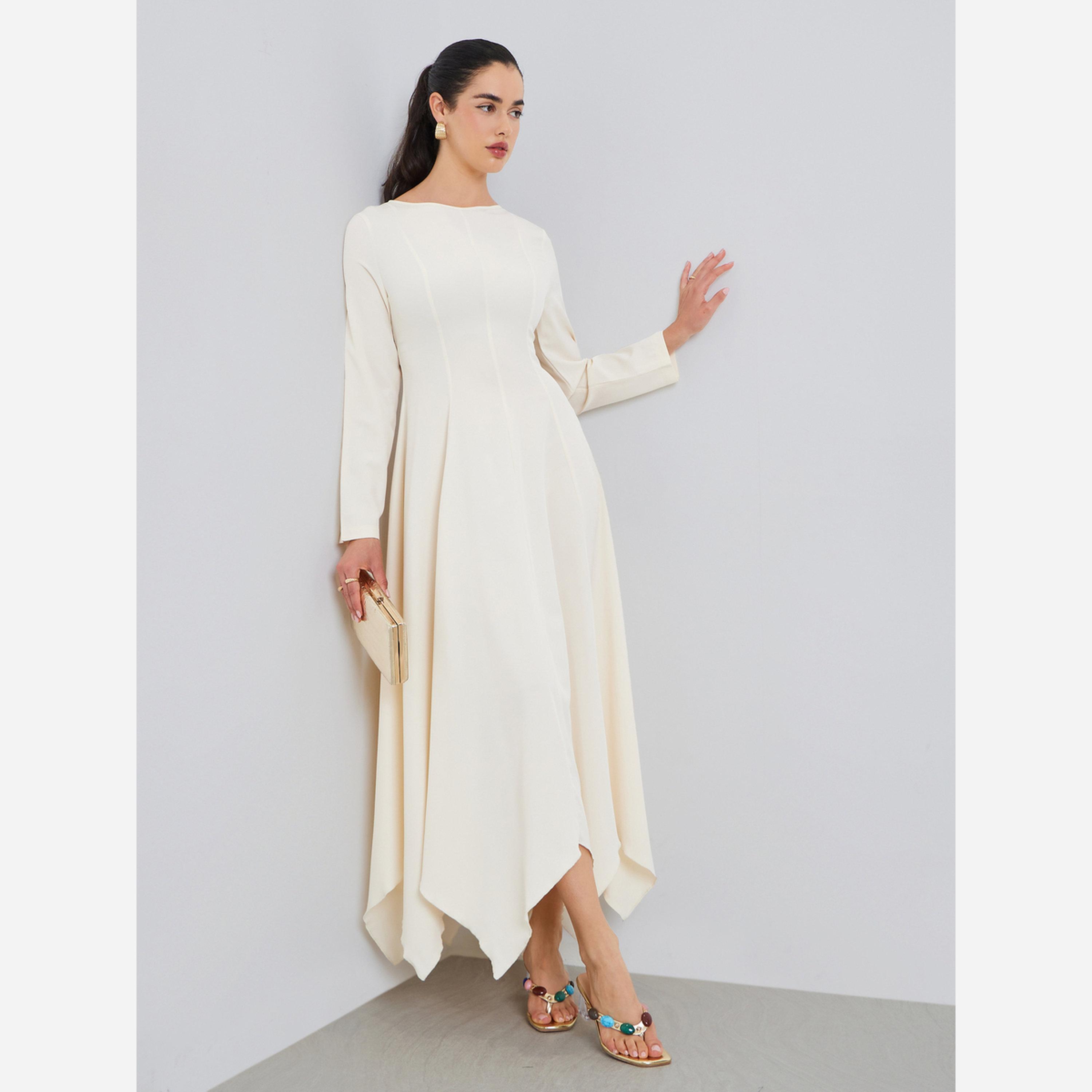 Styli Solid  Irregular Hem Midi Dress-women-clothing-dresses-image-1