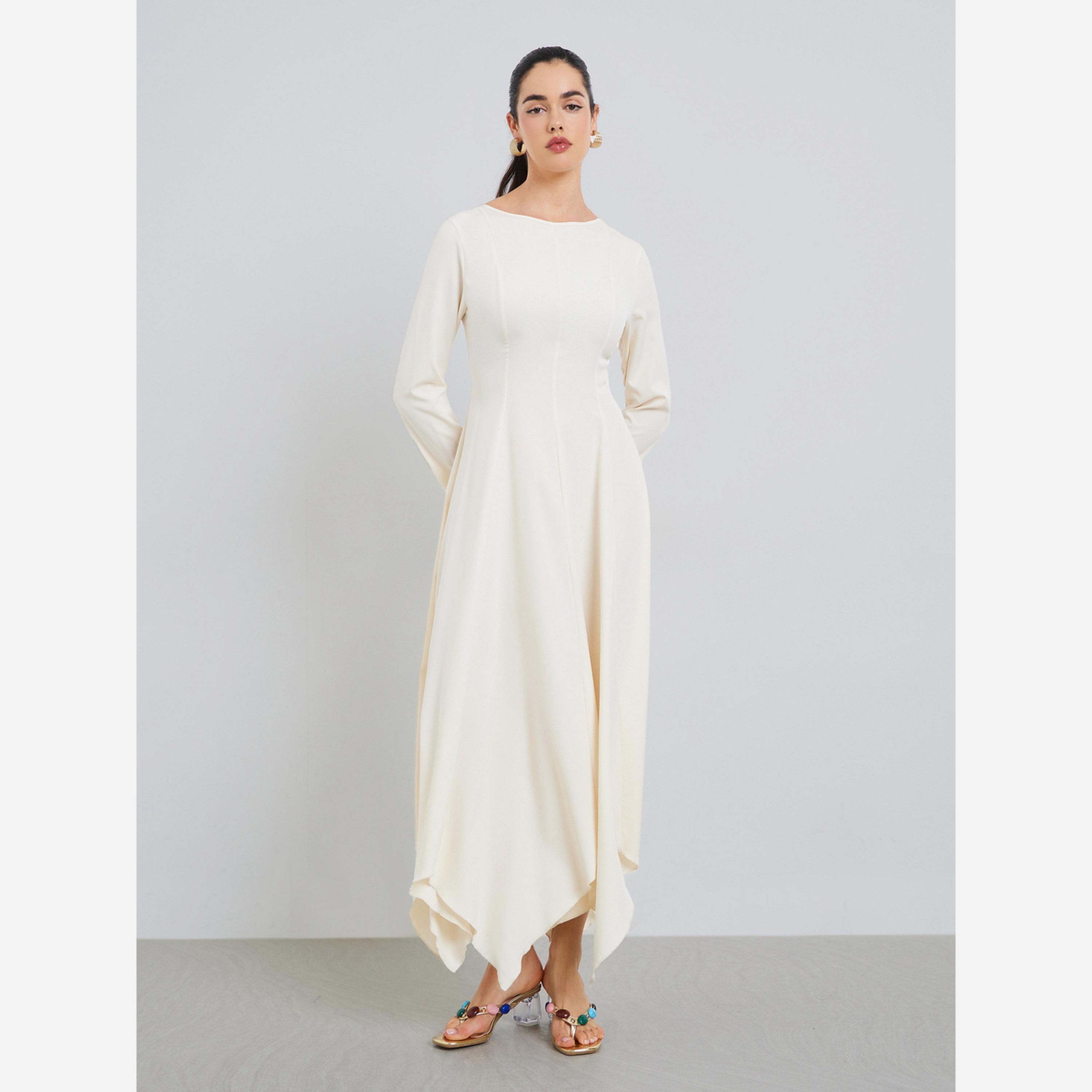 Styli Solid  Irregular Hem Midi Dress-women-clothing-dresses-image-3