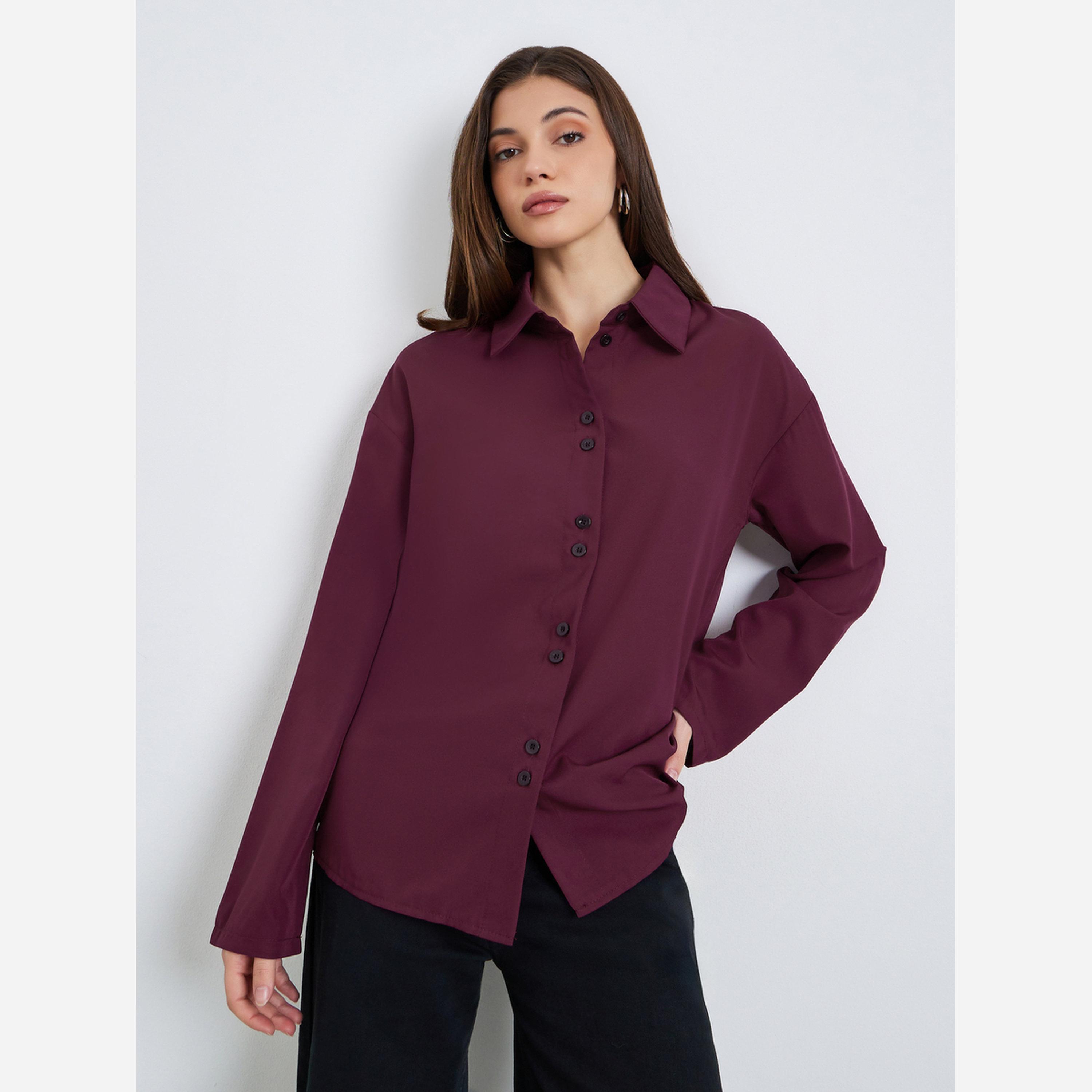 ستايلي - قميص أكمام طويلة مزين بأزرار سادة-women-clothing-shirtsandblouses-shirts-image-4