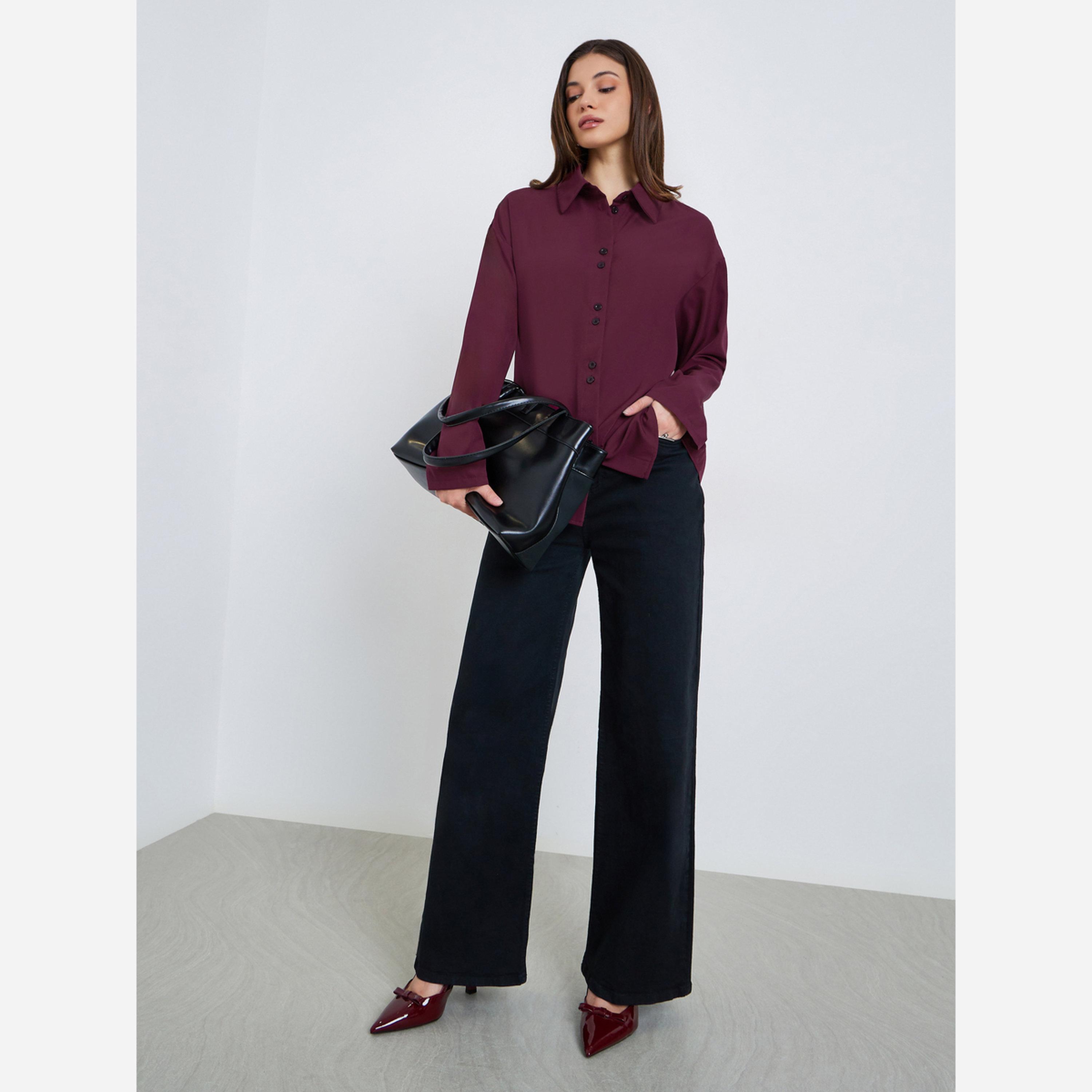 Styli Solid Button-Decorated Long Sleeve Shirt-women-clothing-shirtsandblouses-shirts-image-2