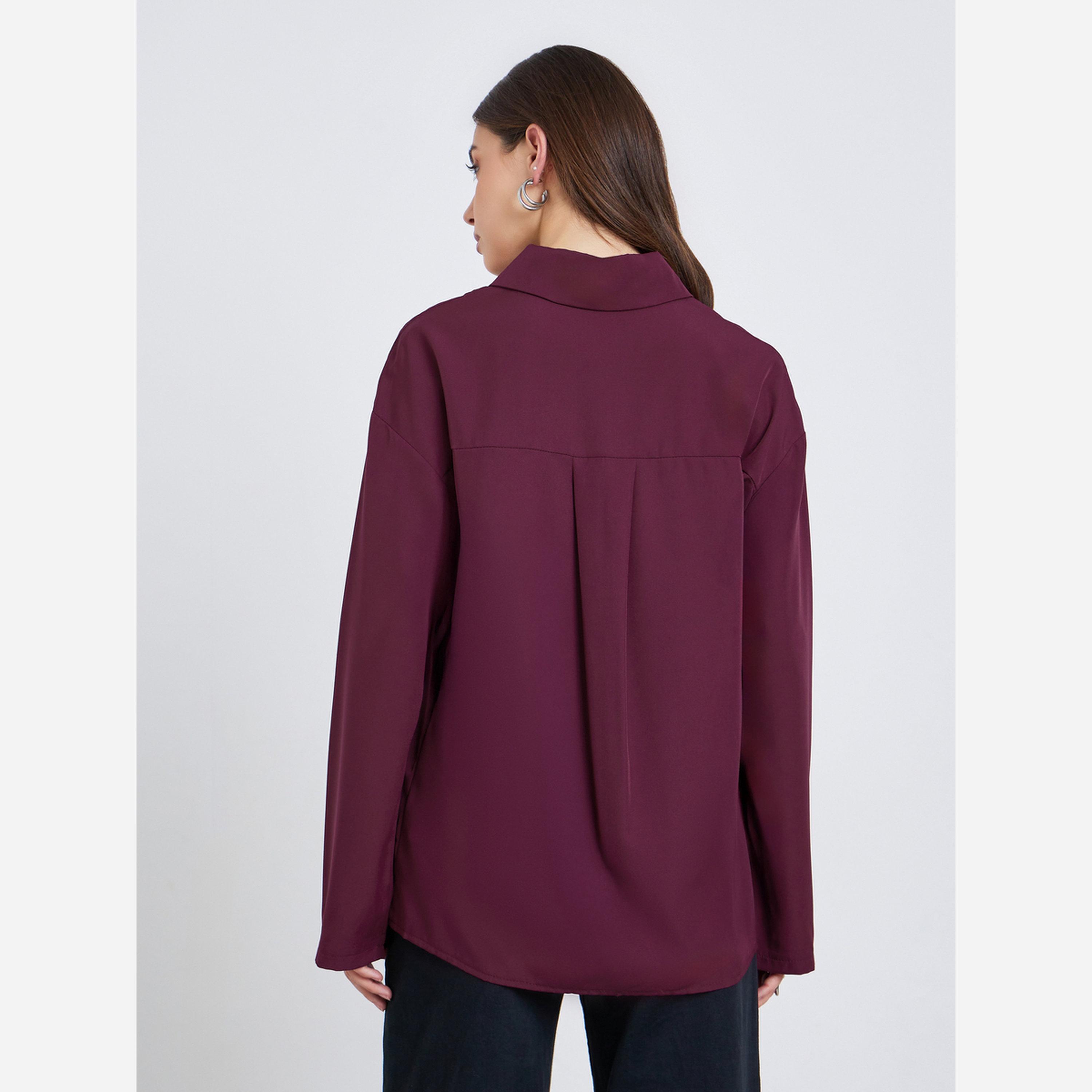 ستايلي - قميص أكمام طويلة مزين بأزرار سادة-women-clothing-shirtsandblouses-shirts-image-2