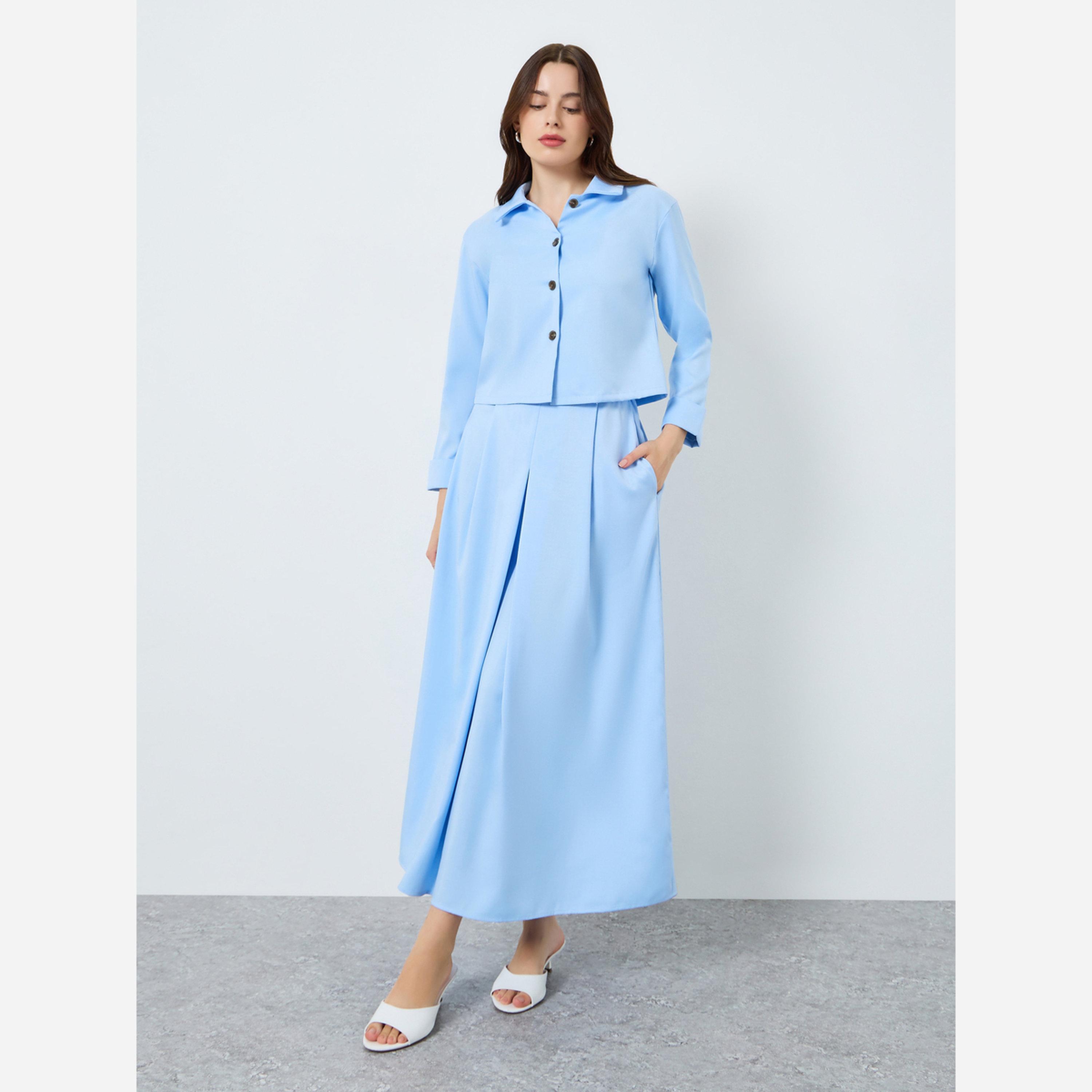 Styli Solid Casual Top and A-Line Maxi Skirt Set-women-clothing-coordsets-image-3