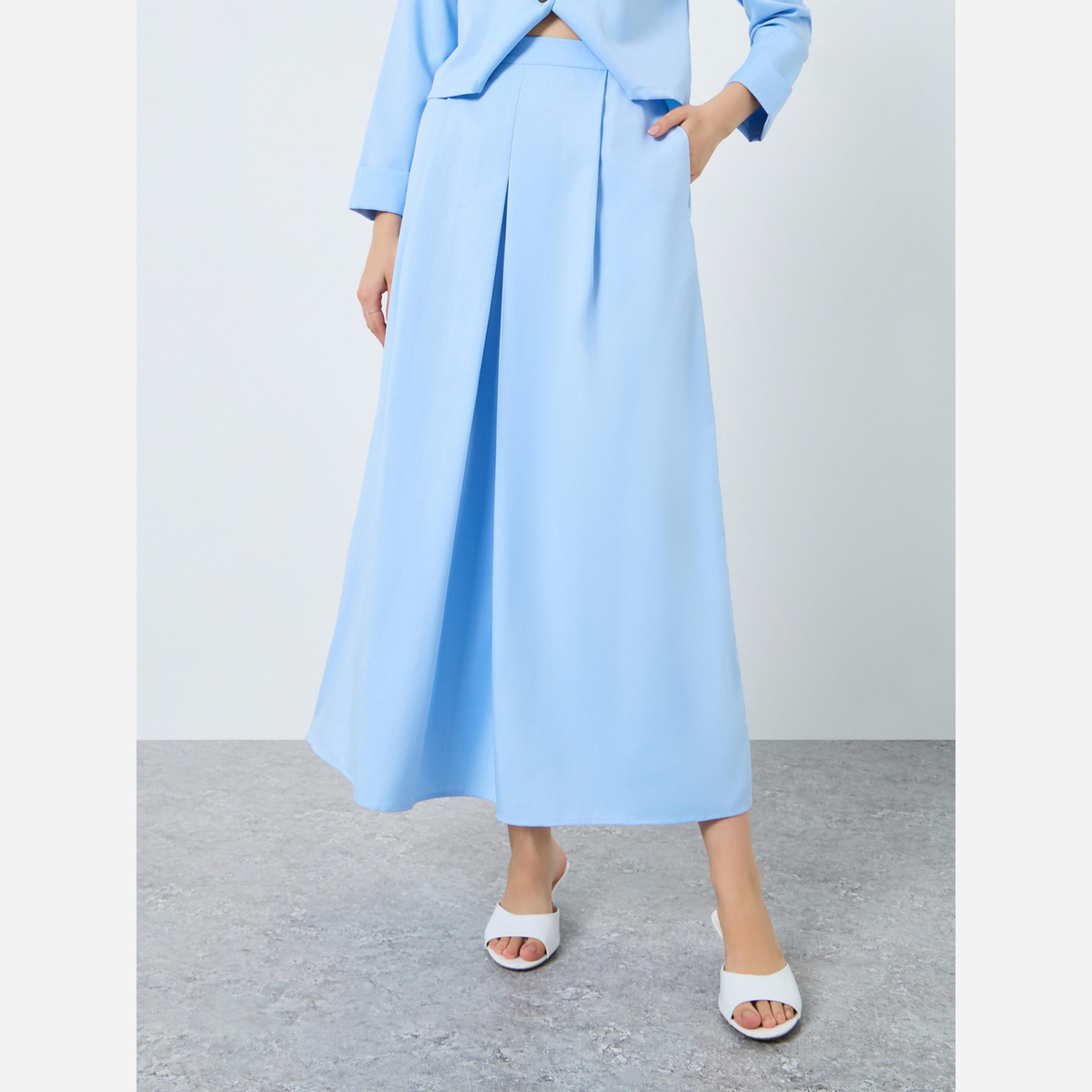 ستايلي - طقم بلوزة كاجوال سادة وتنورة متوسط الطول مقاس واسع-women-clothing-coordsets-image-5