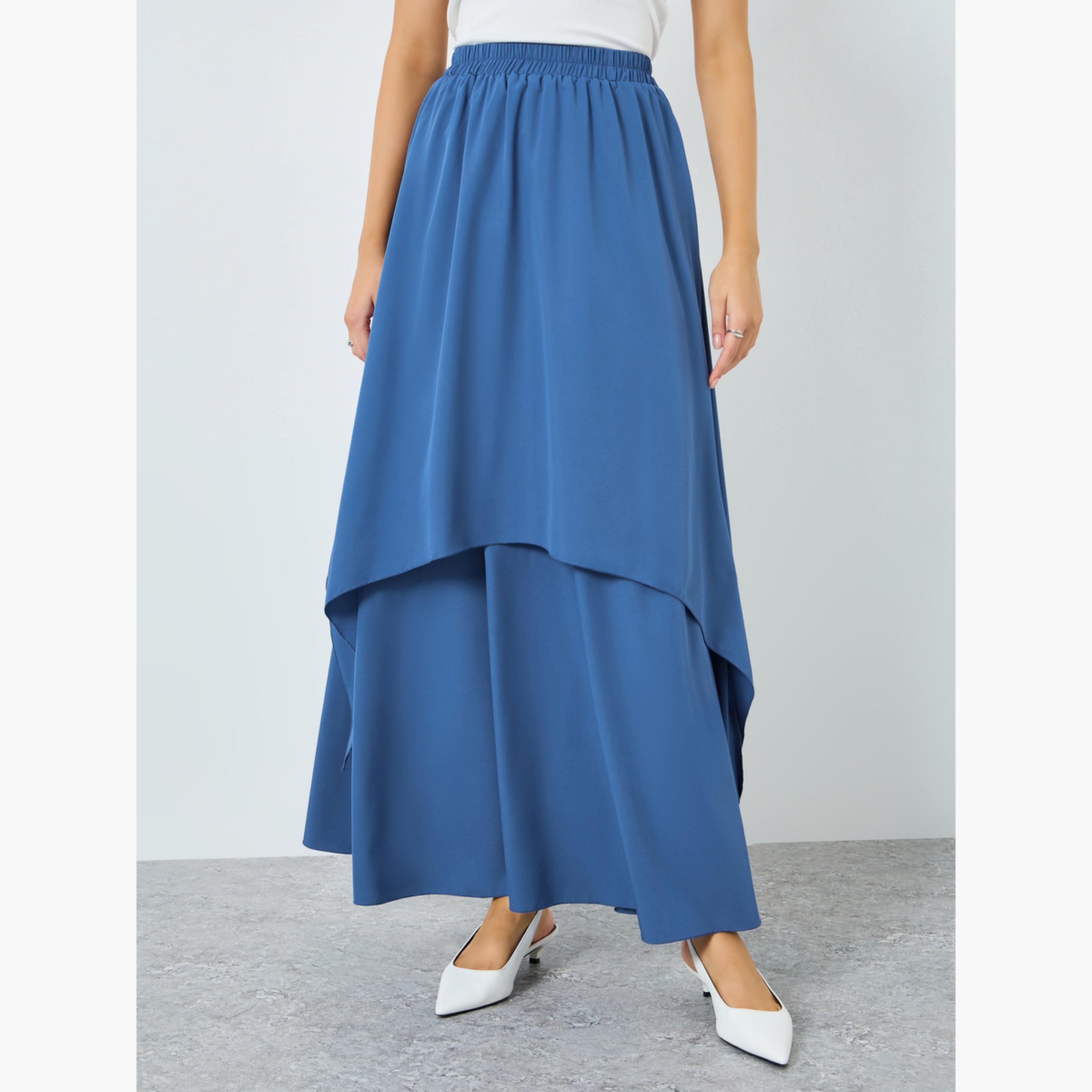 Styli Women Blue Double-Layer Ruffled Maxi Skirt-women-clothing-bottoms-skirts-image-1