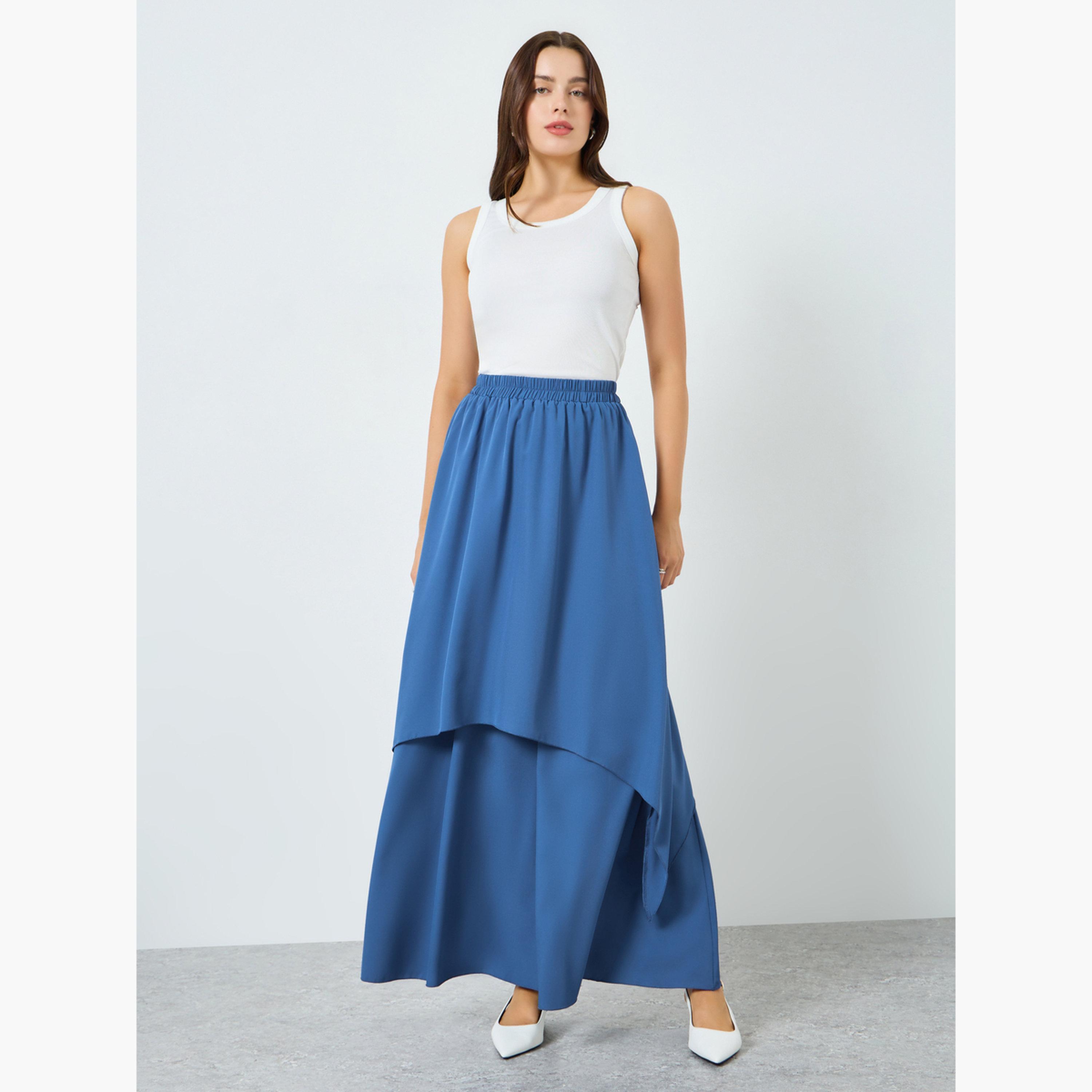 Styli Women Blue Double-Layer Ruffled Maxi Skirt-women-clothing-bottoms-skirts-image-2