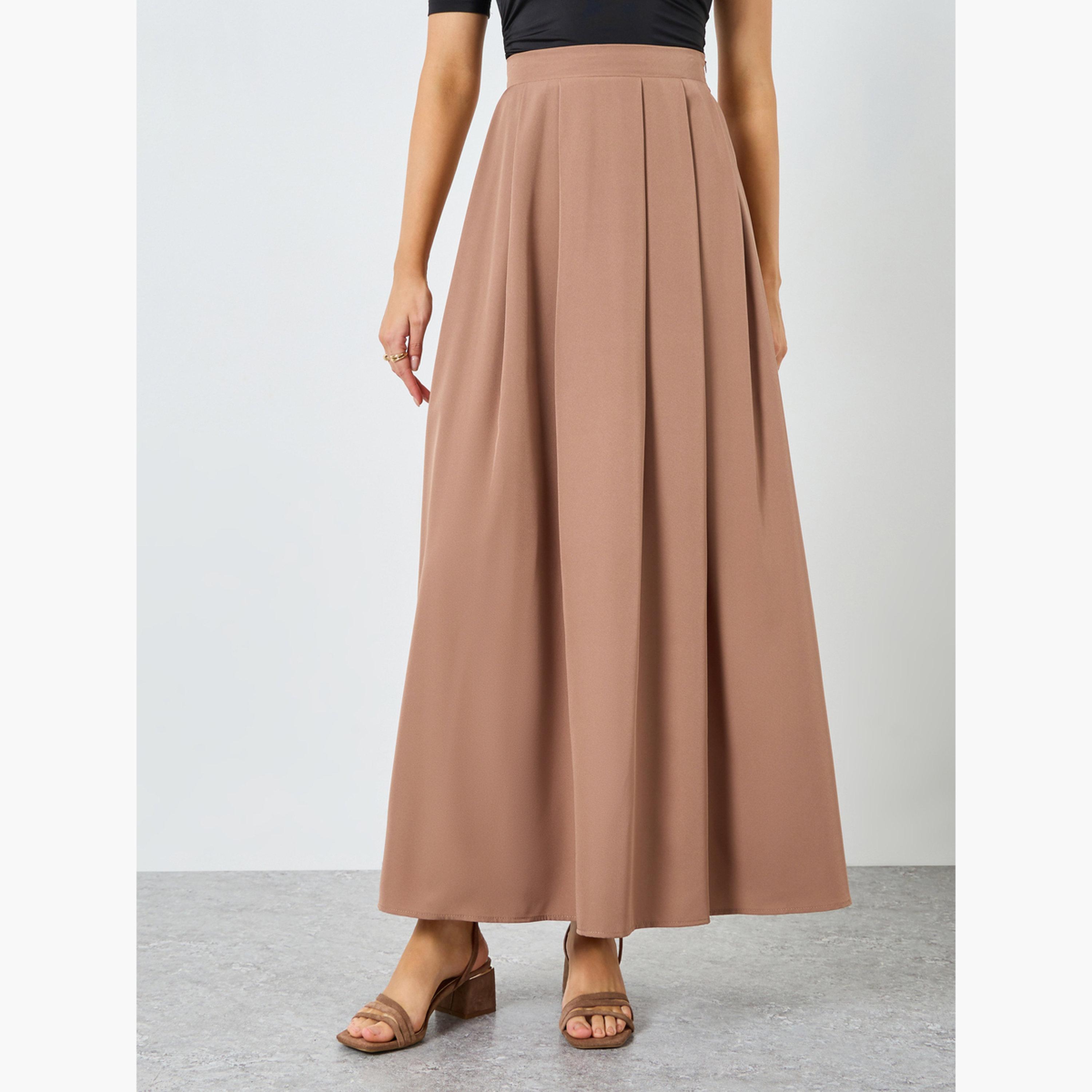تنورة طويلة بليسيه بحافة واسعة-women-clothing-bottoms-skirts-image-1