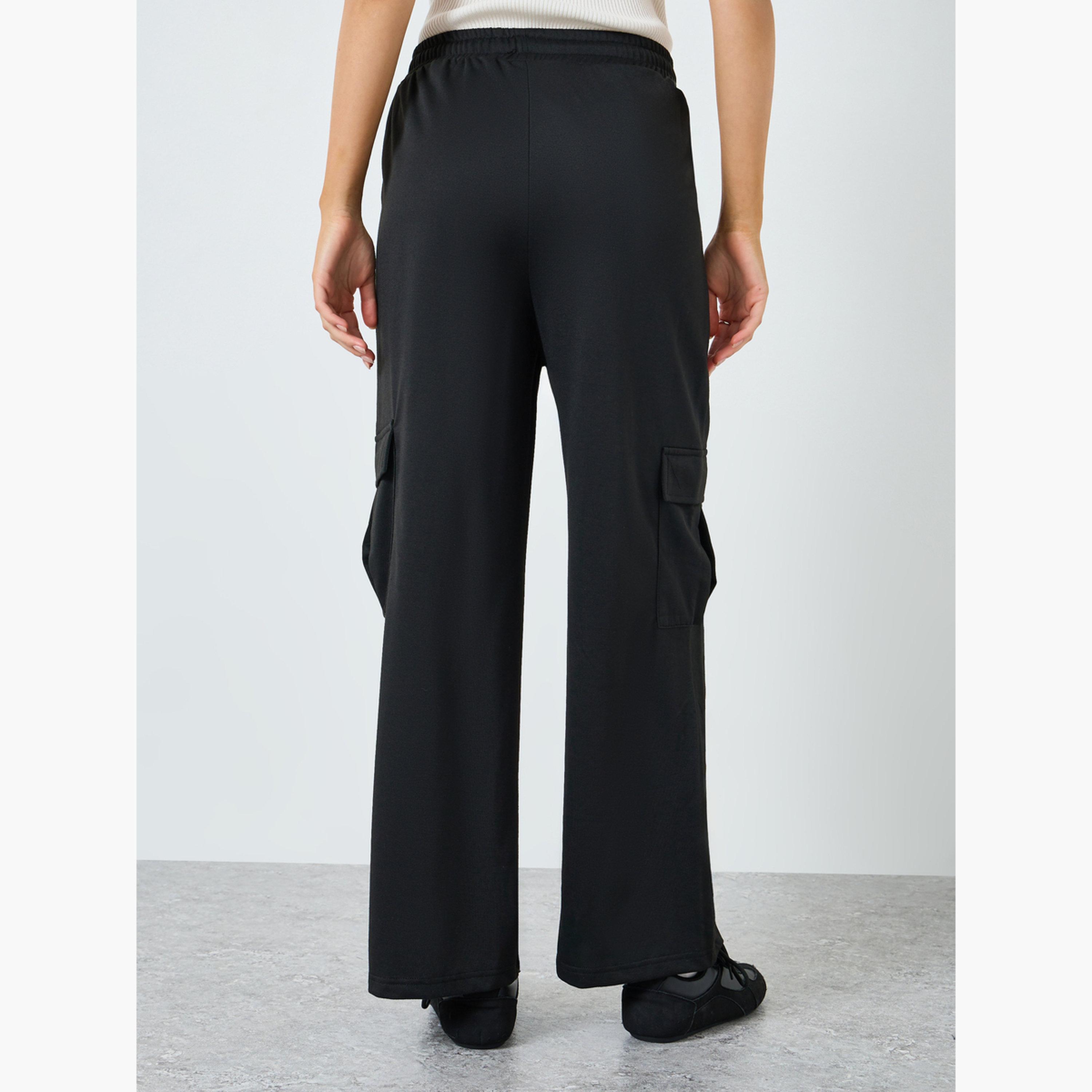 Styli Women Black Solid Cargo Joggers-women-clothing-bottoms-joggers-image-4
