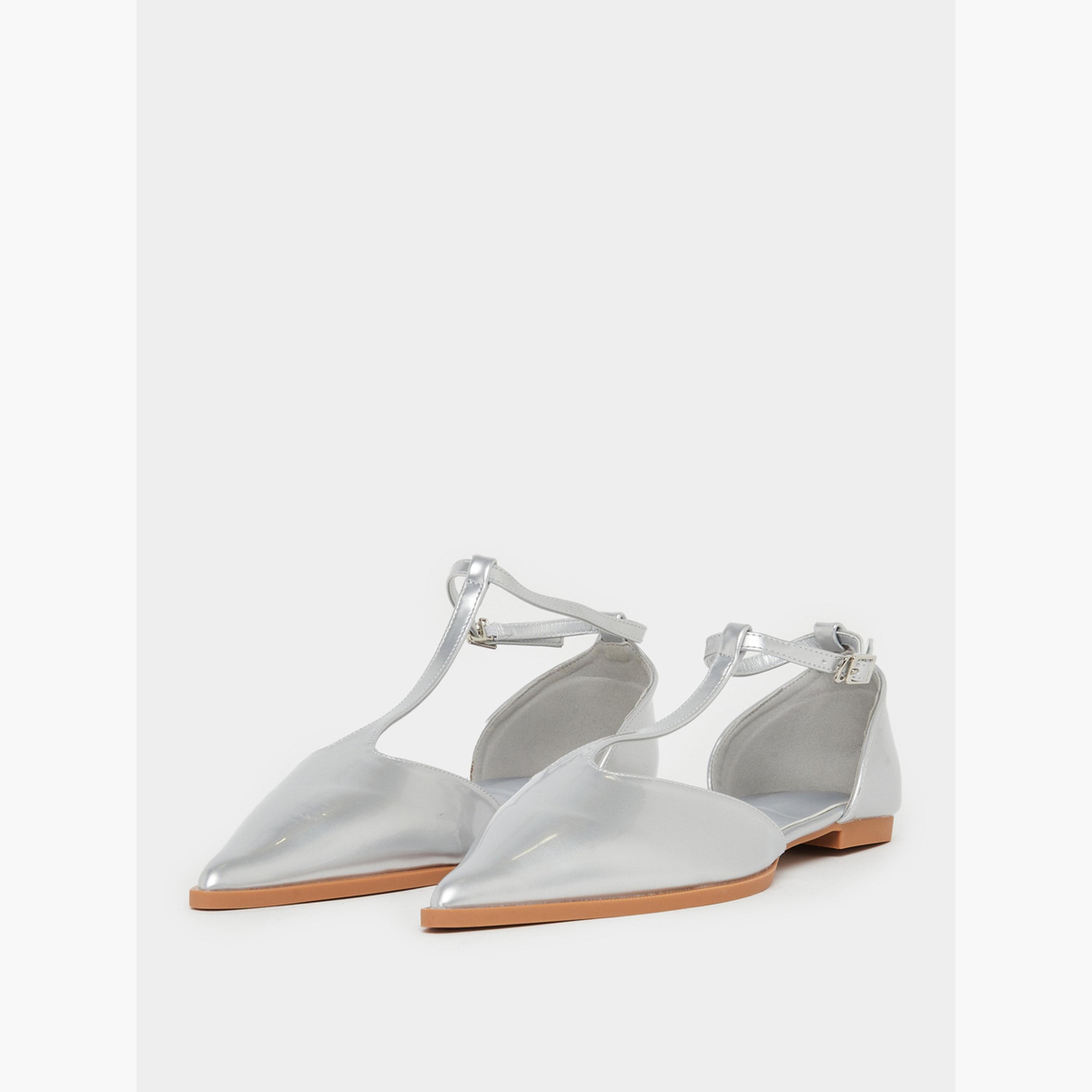 Styli Silver T-Strap Flats Shoes-women-shoes-flats-ballerinas-image-1