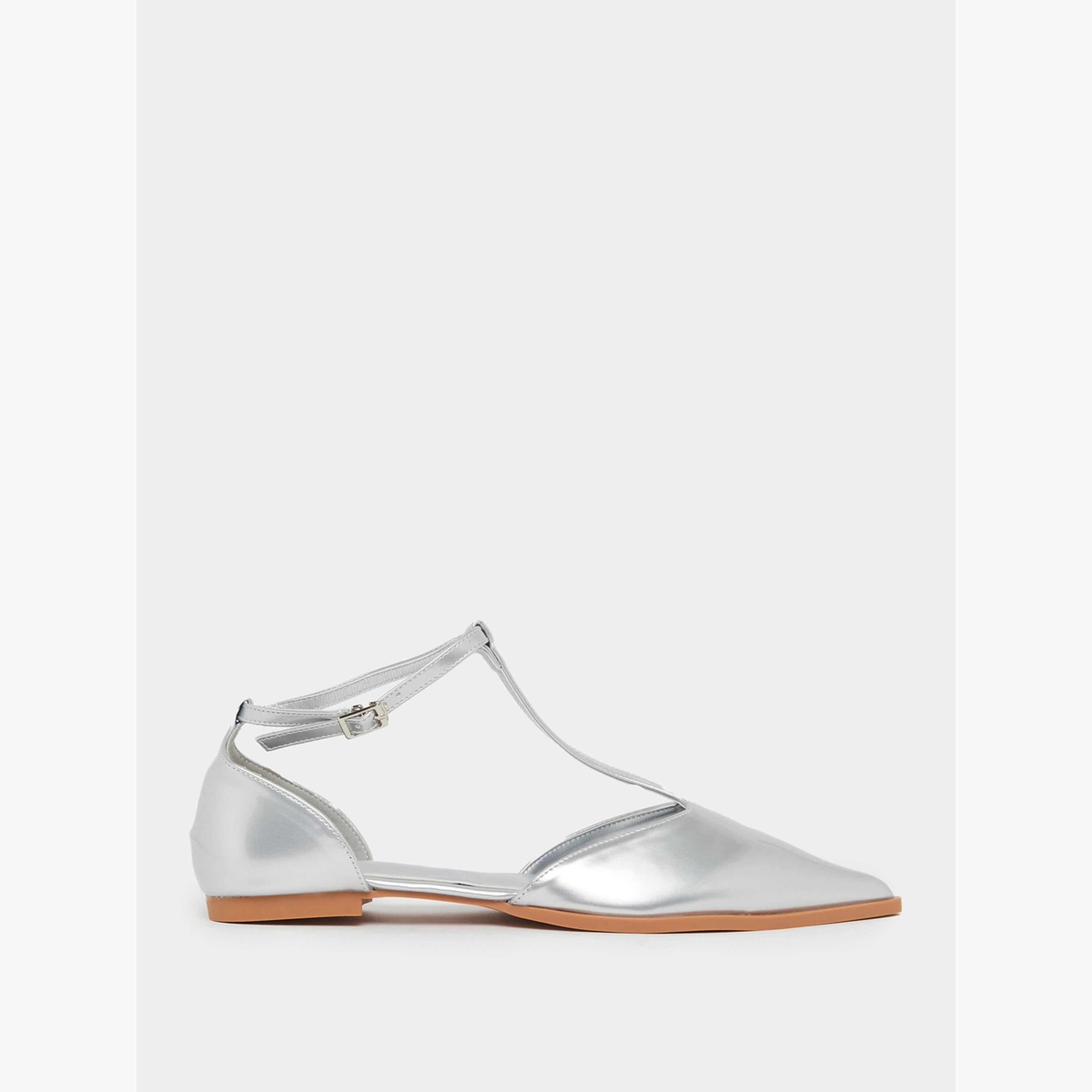 Styli Silver T-Strap Flats Shoes-women-shoes-flats-ballerinas-image-2