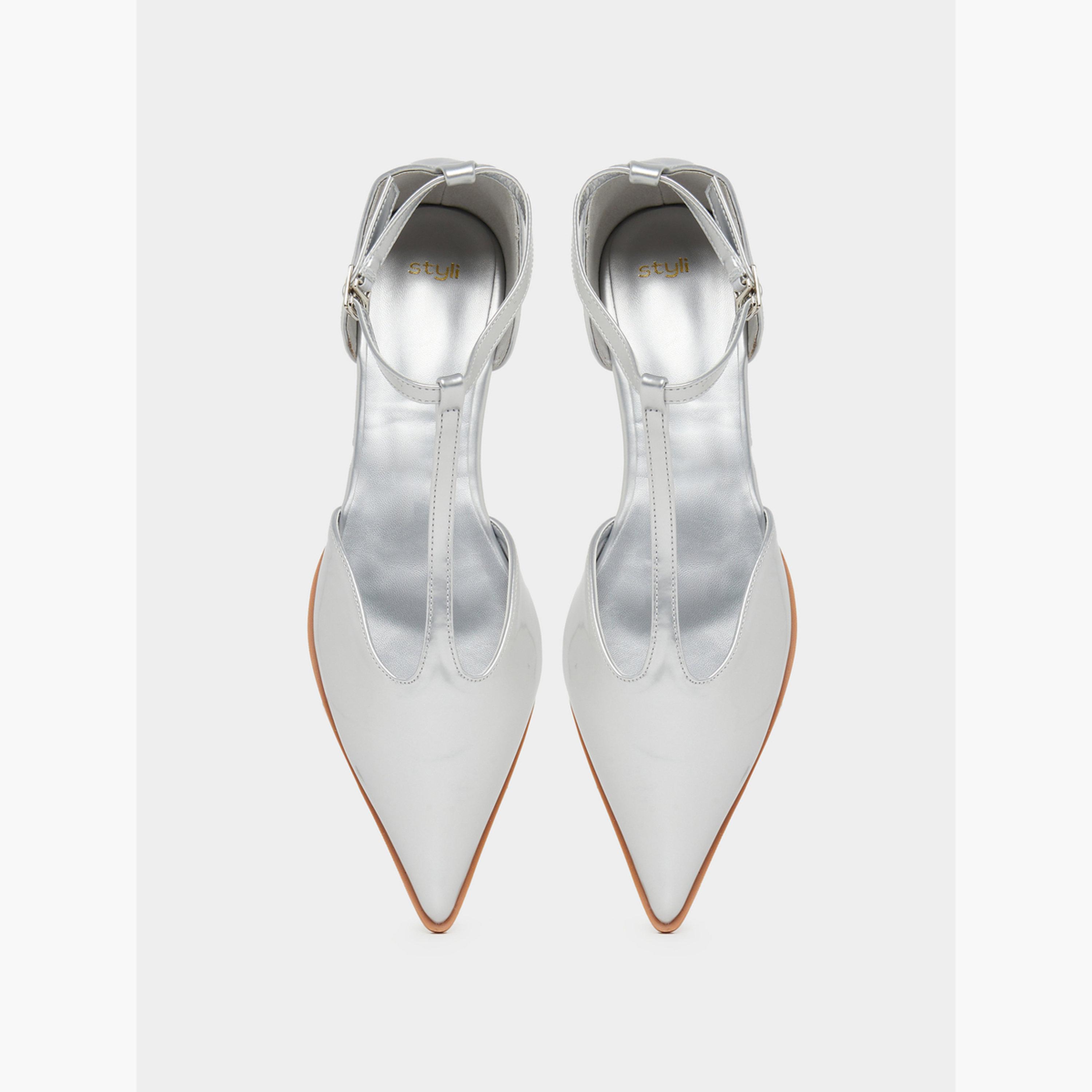 Styli Silver T-Strap Flats Shoes-women-shoes-flats-ballerinas-image-3