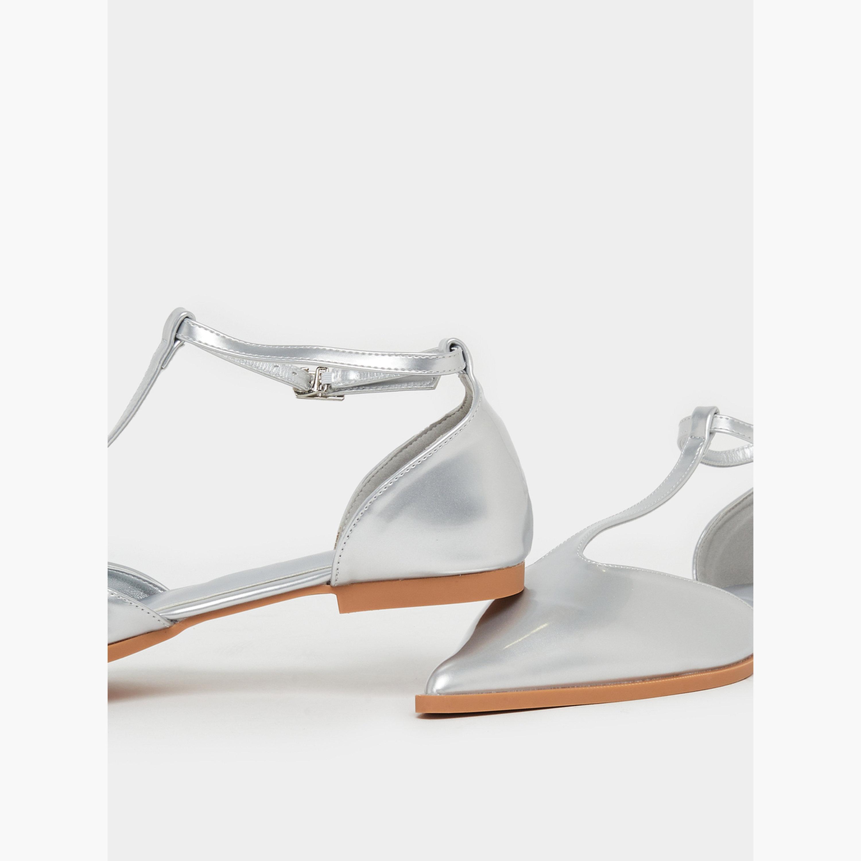 Styli Silver T-Strap Flats Shoes-women-shoes-flats-ballerinas-image-4