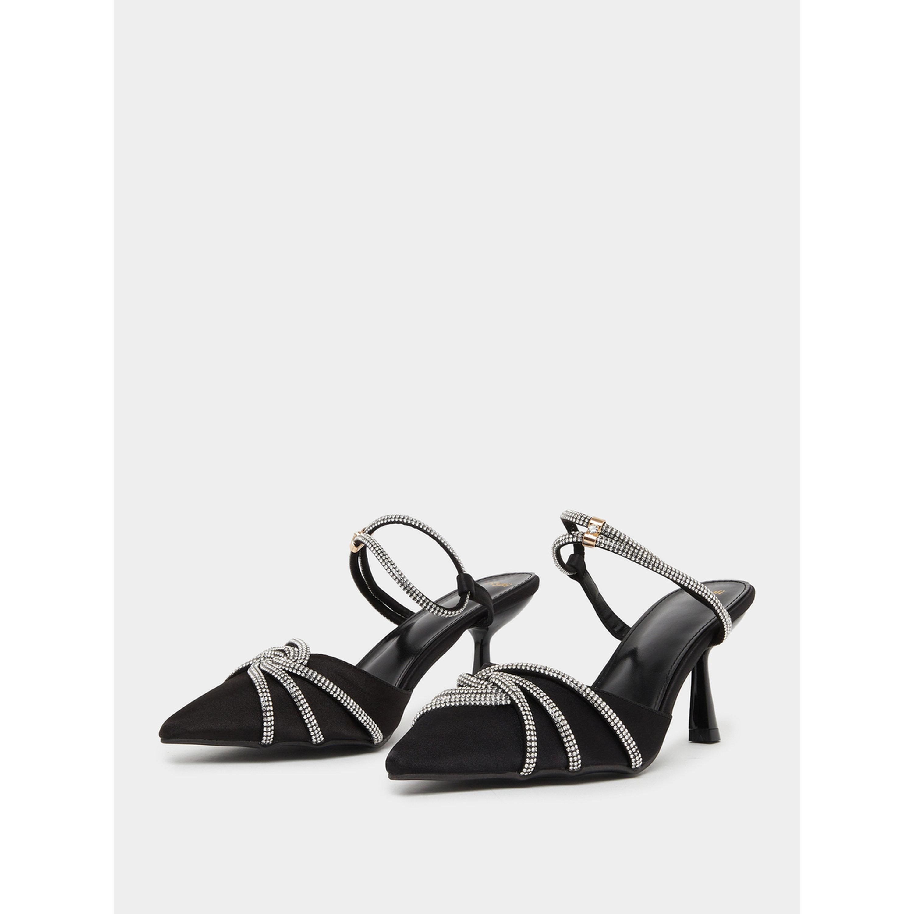 Styli Black Embellished Satin Kitten Heels Shoes-women-shoes-heels-image-1