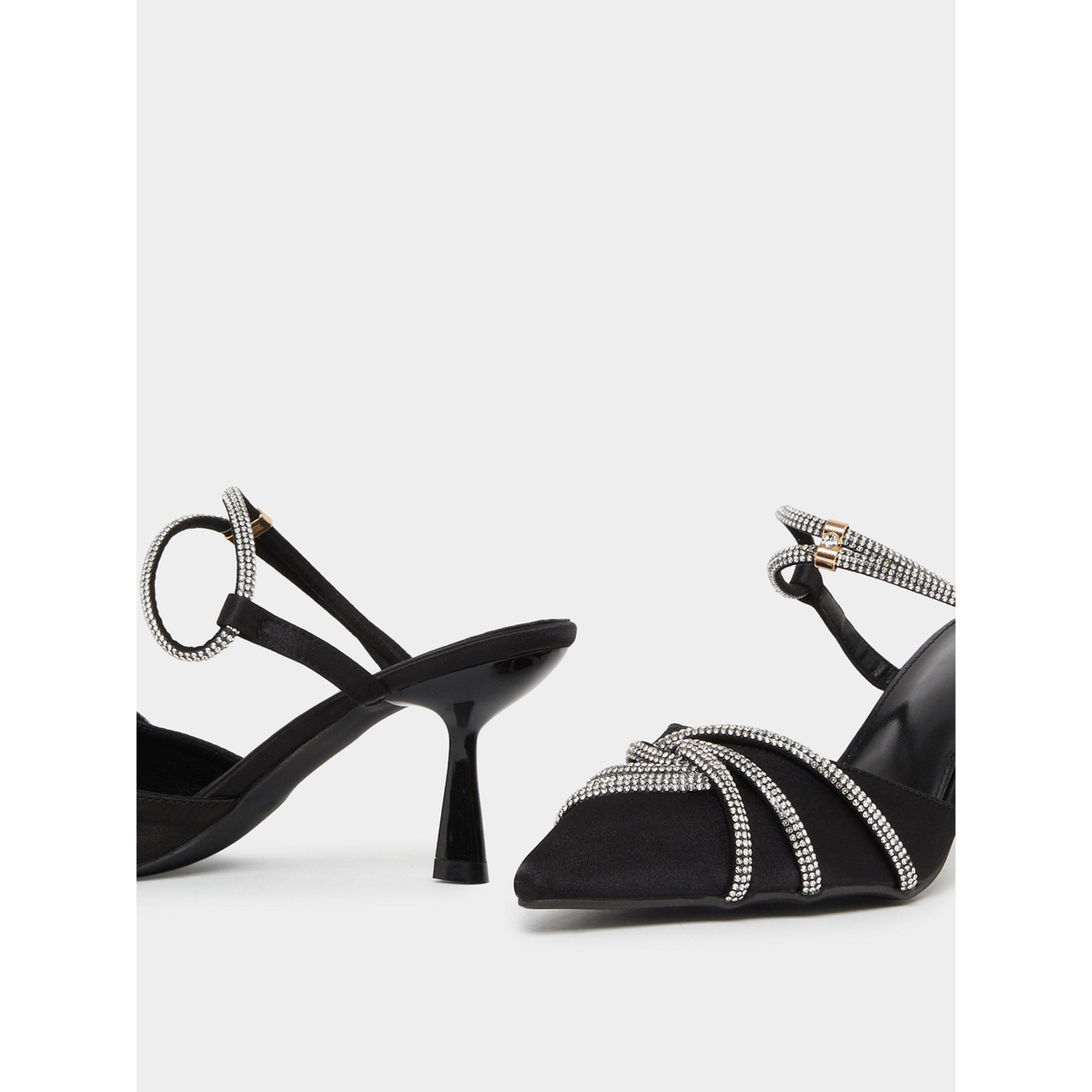 Styli Black Embellished Satin Kitten Heels Shoes-women-shoes-heels-image-3