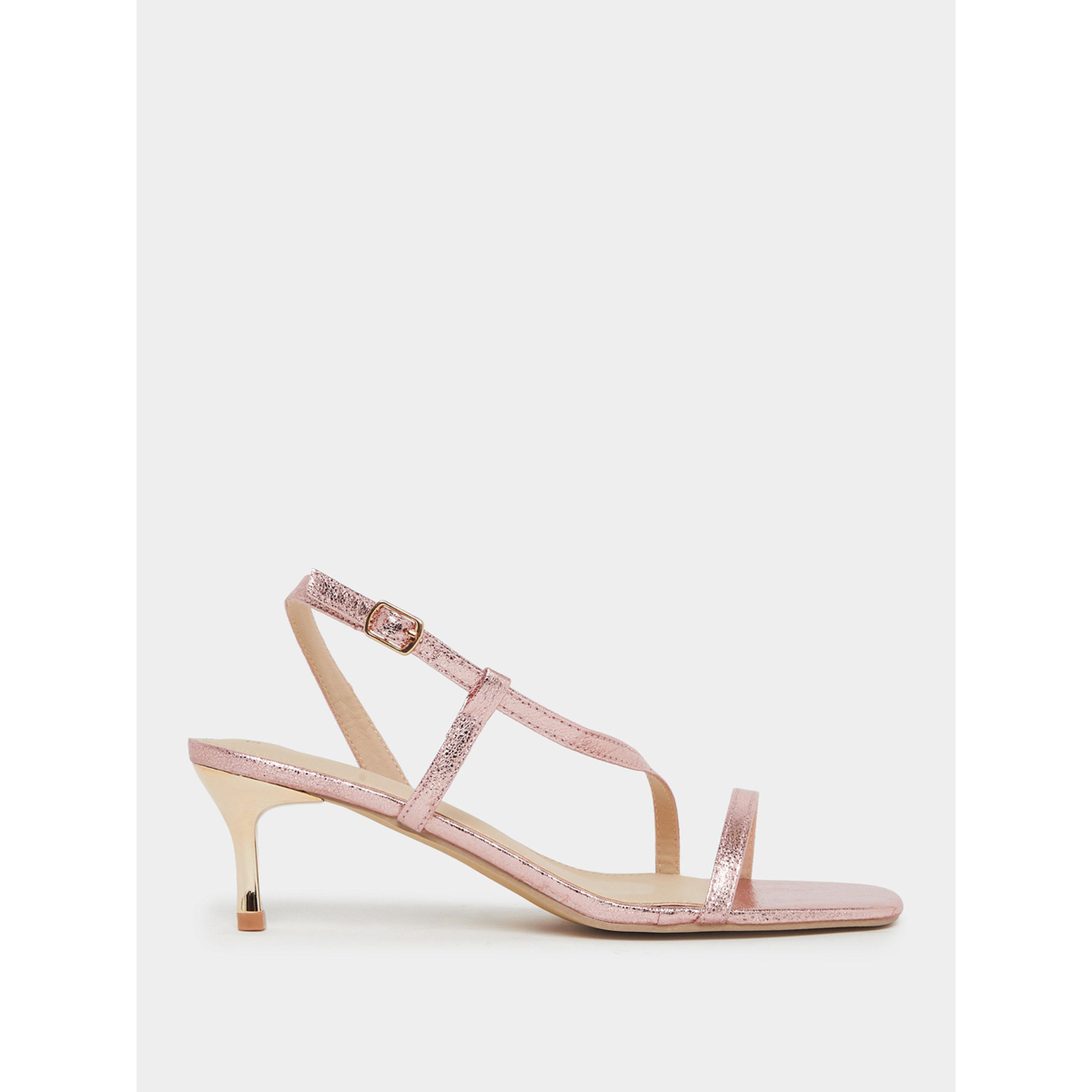 Styli Pink Metallic Strappy Sandals-women-shoes-sandals-heeled-image-2