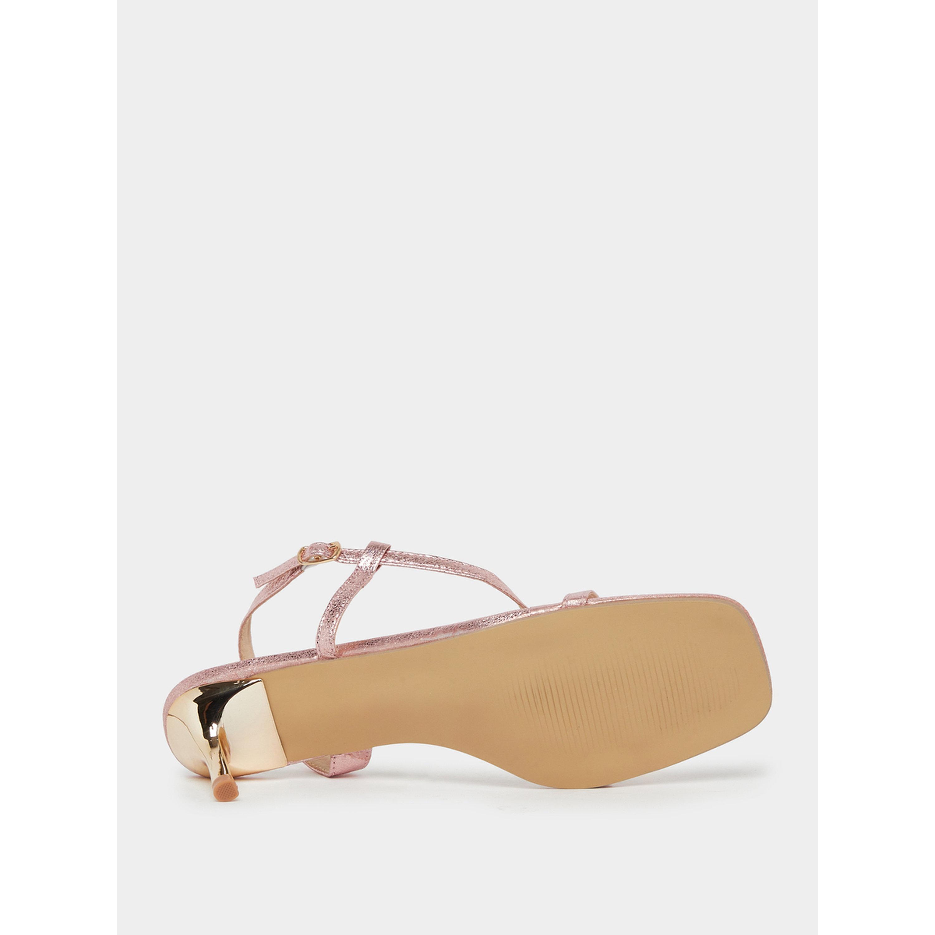 Styli Pink Metallic Strappy Sandals-women-shoes-sandals-heeled-image-5