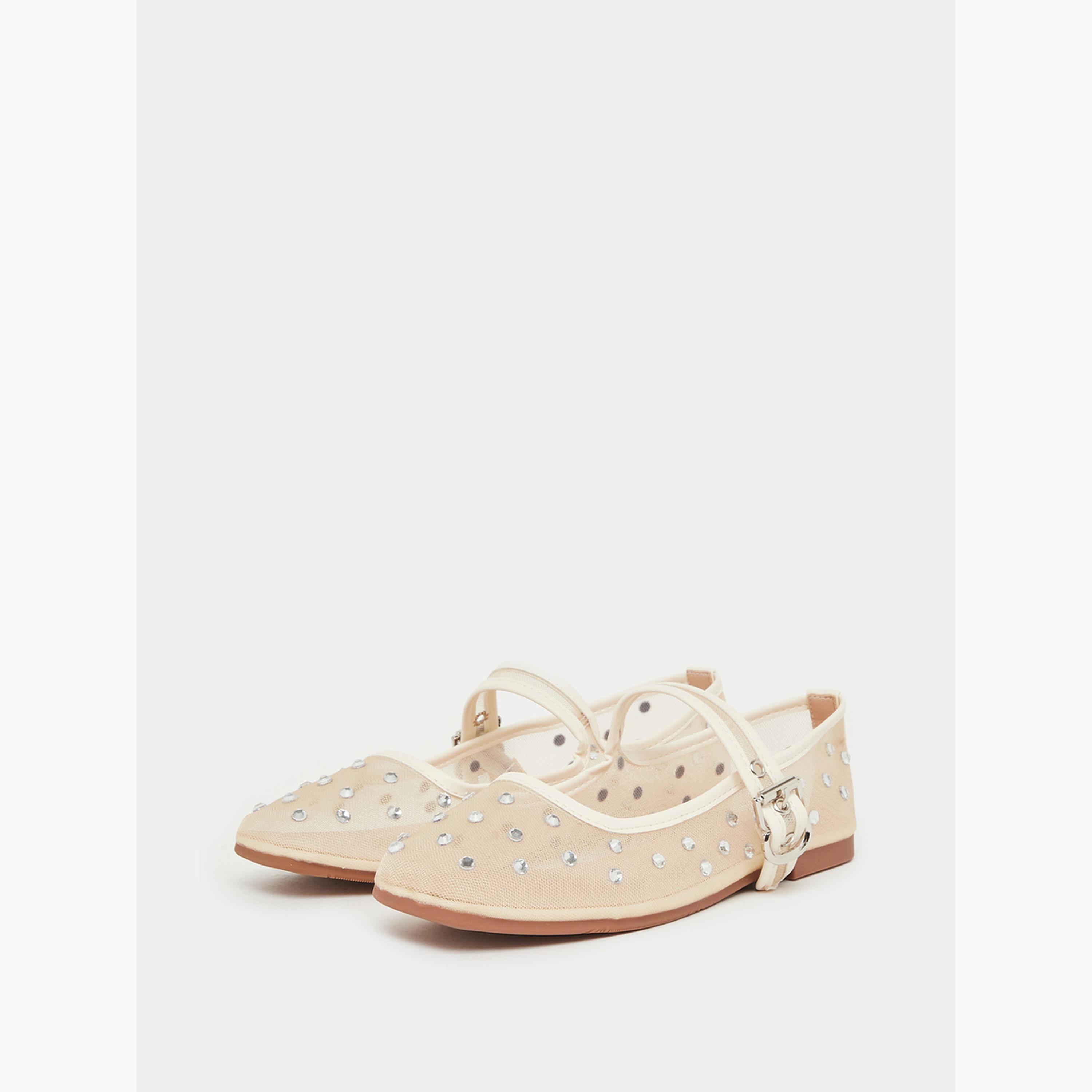 Styli Beige Polka Dot Embellished Ballerina-women-shoes-flats-loafers-image-1