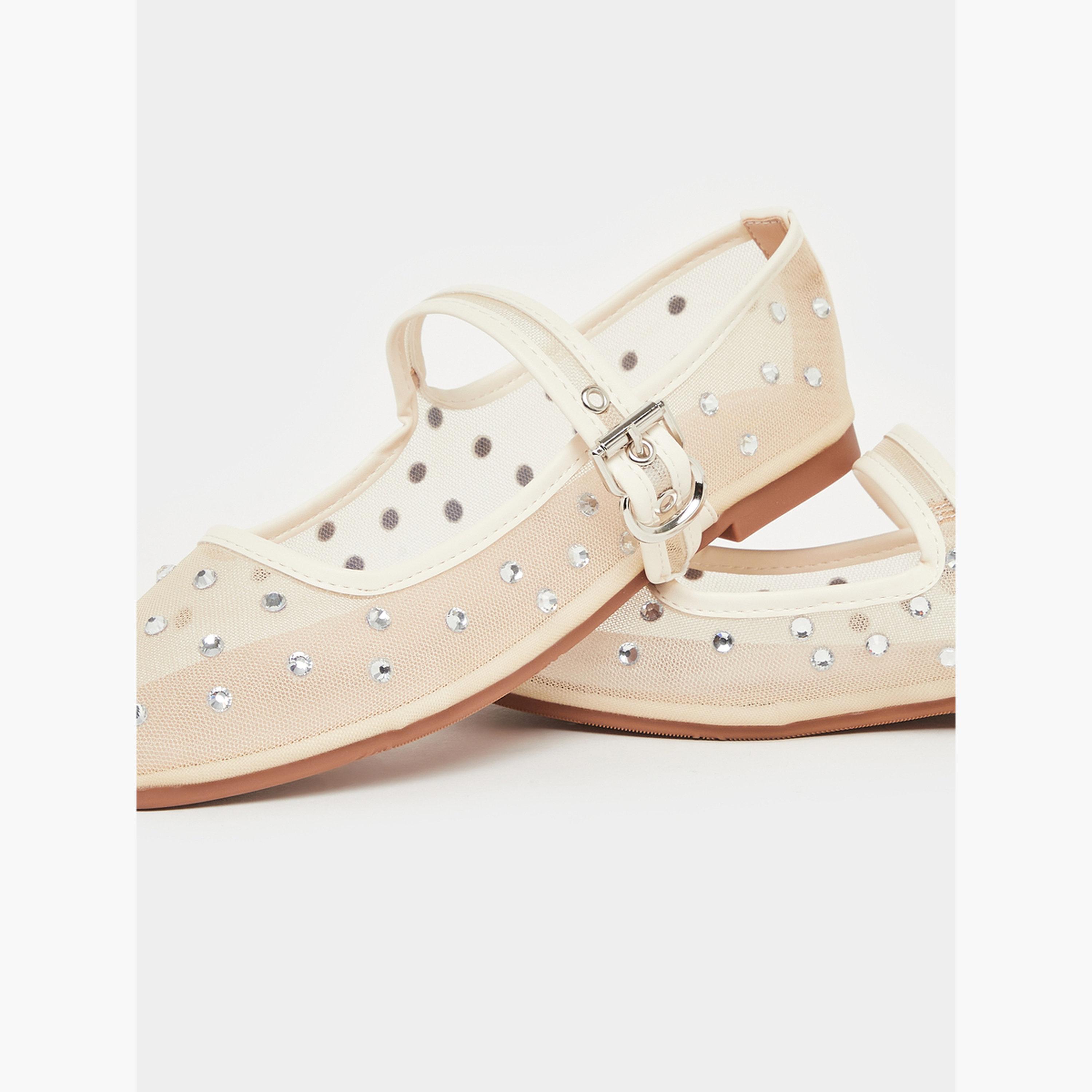 Styli Beige Polka Dot Embellished Ballerina-women-shoes-flats-loafers-image-3