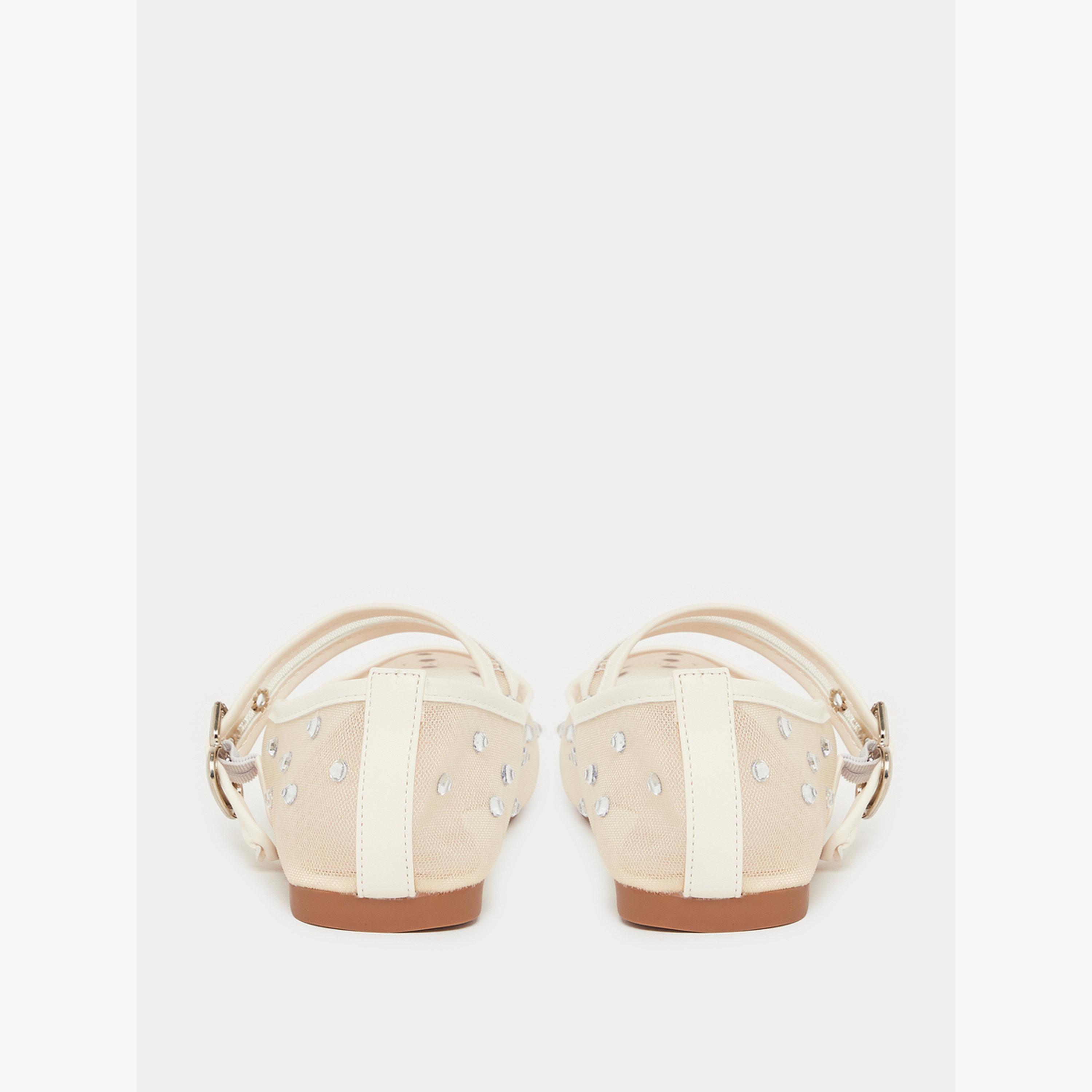 Styli Beige Polka Dot Embellished Ballerina-women-shoes-flats-loafers-image-4