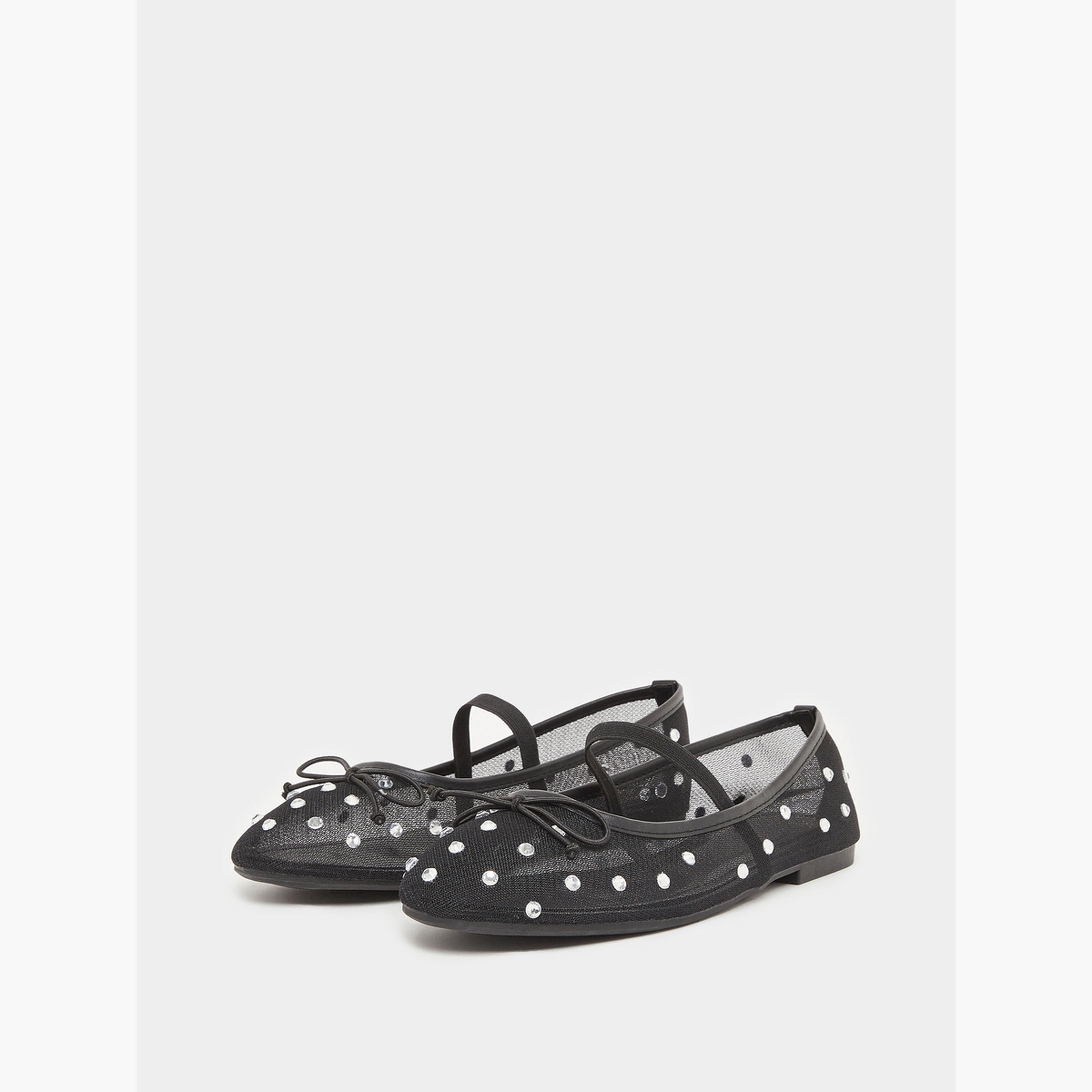 Styli Black Polka Dot Embellished Ballerina-women-shoes-flats-ballerinas-image-1