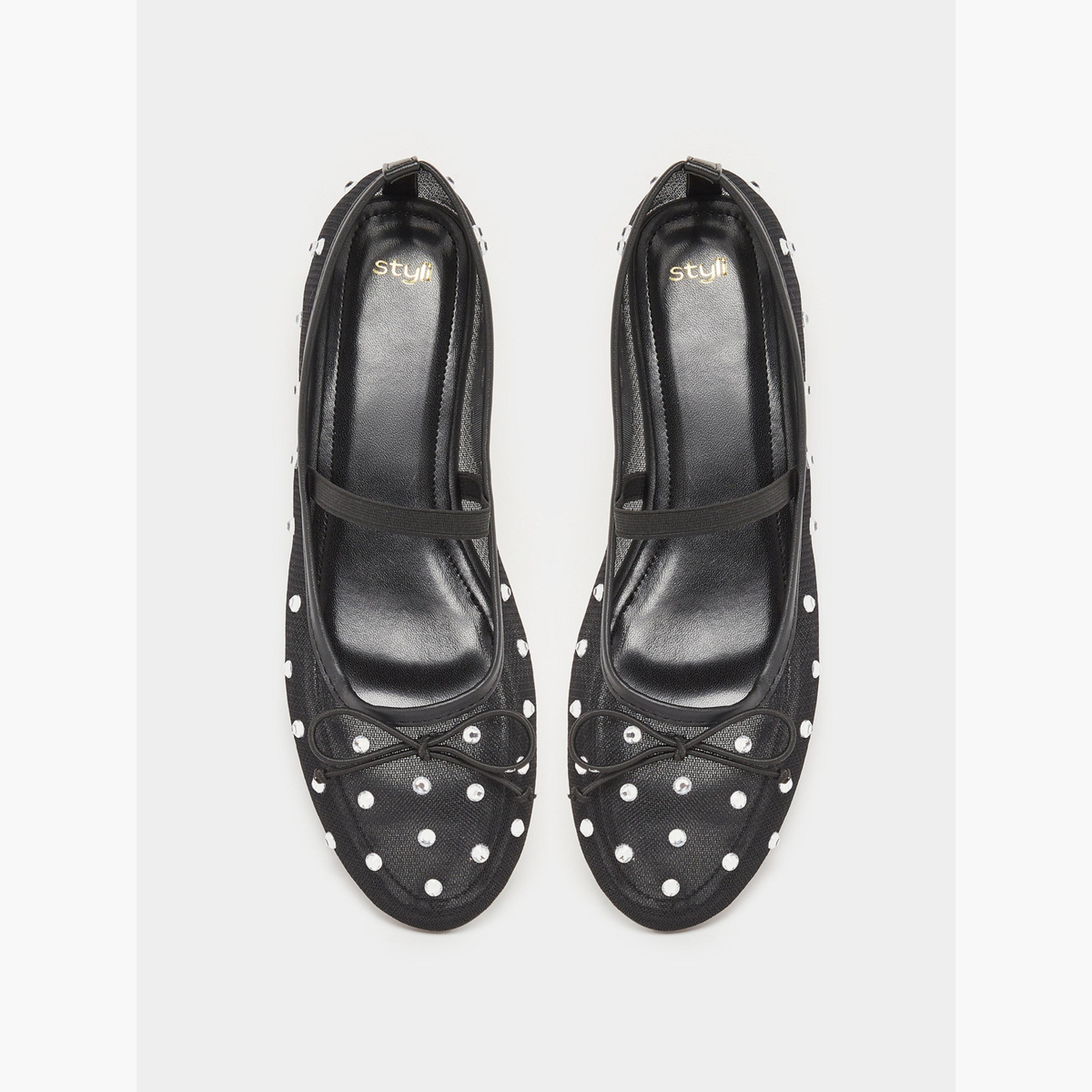 Styli Black Polka Dot Embellished Ballerina-women-shoes-flats-ballerinas-image-3