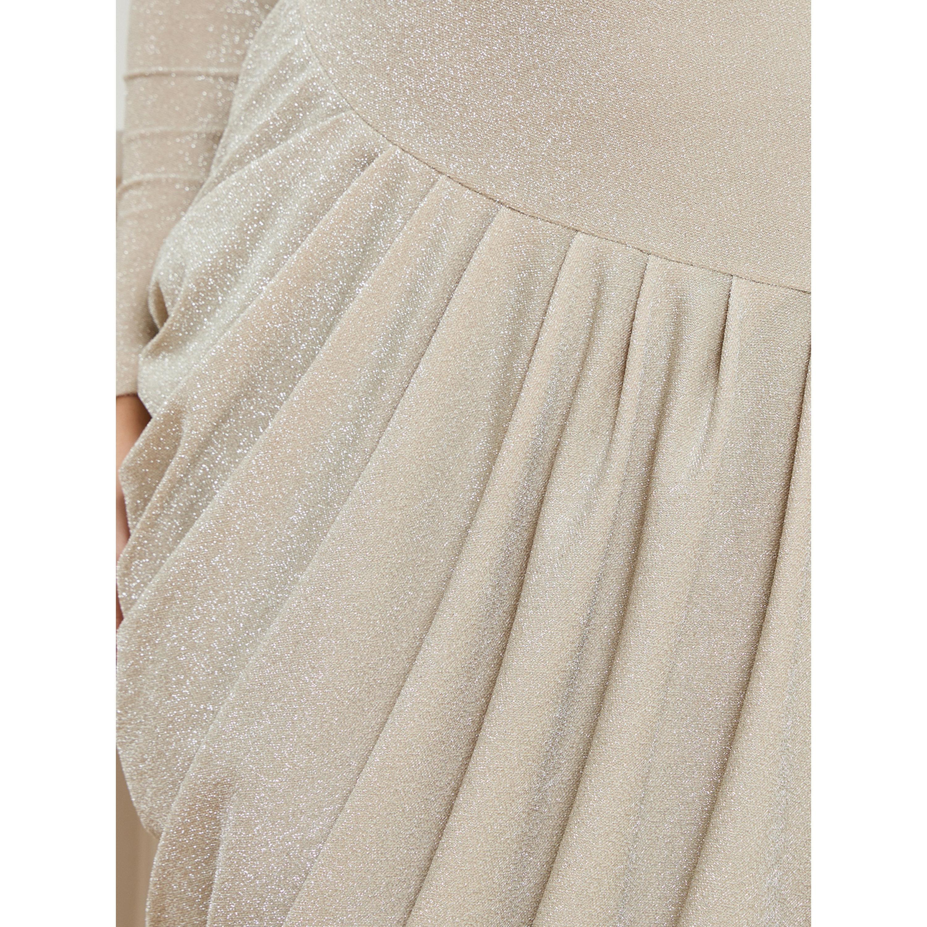 فستان طويل نسائي تريكو لامع بقصة غير متماثلة-women-clothing-dresses-image-5