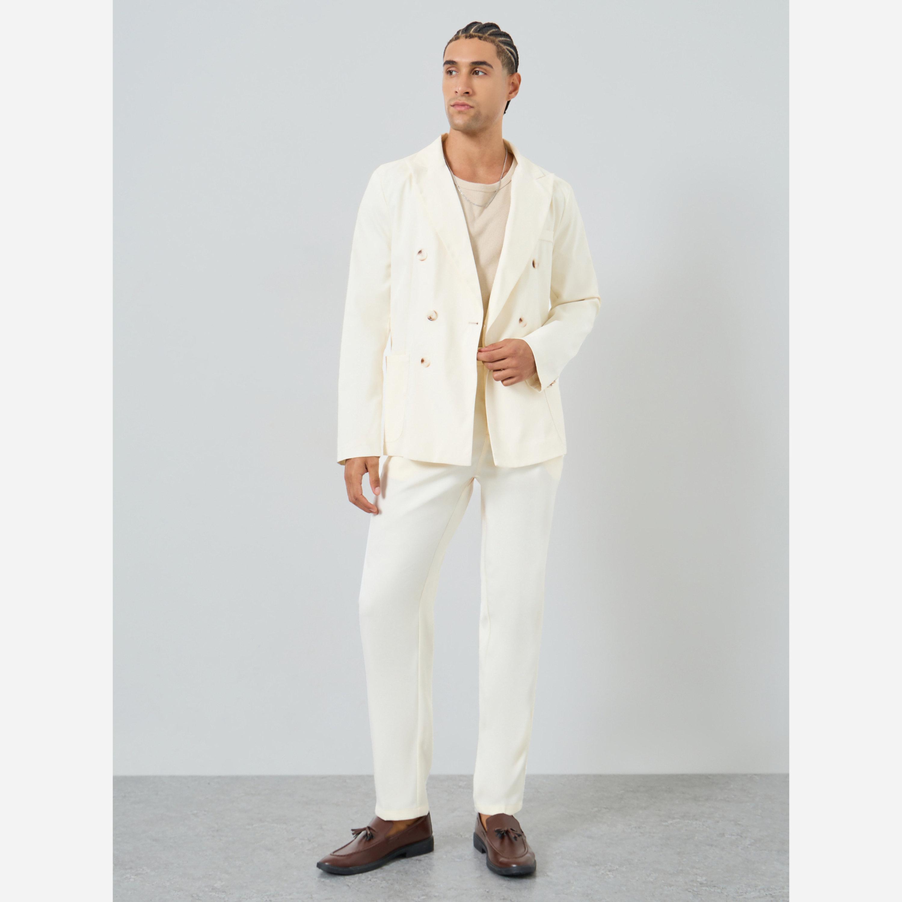 تيك تو - طقم رجالي بليزر وبنطال أزرار مزدوجة لون كريمي-men-clothing-coordsets-image-1