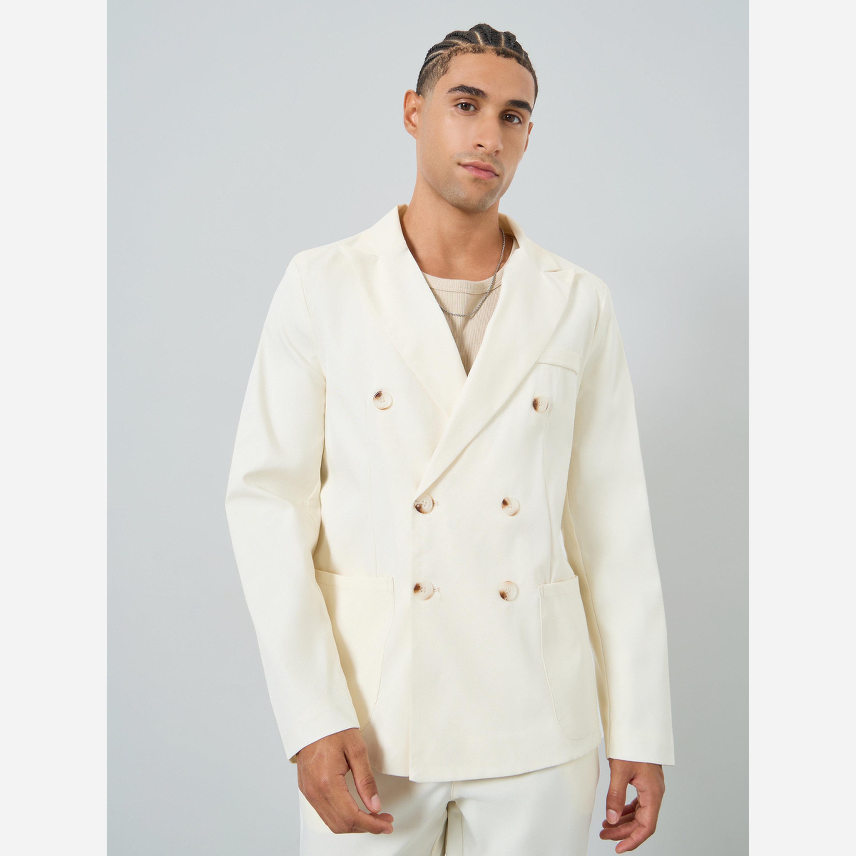 تيك تو - طقم رجالي بليزر وبنطال أزرار مزدوجة لون كريمي-men-clothing-coordsets-image-2