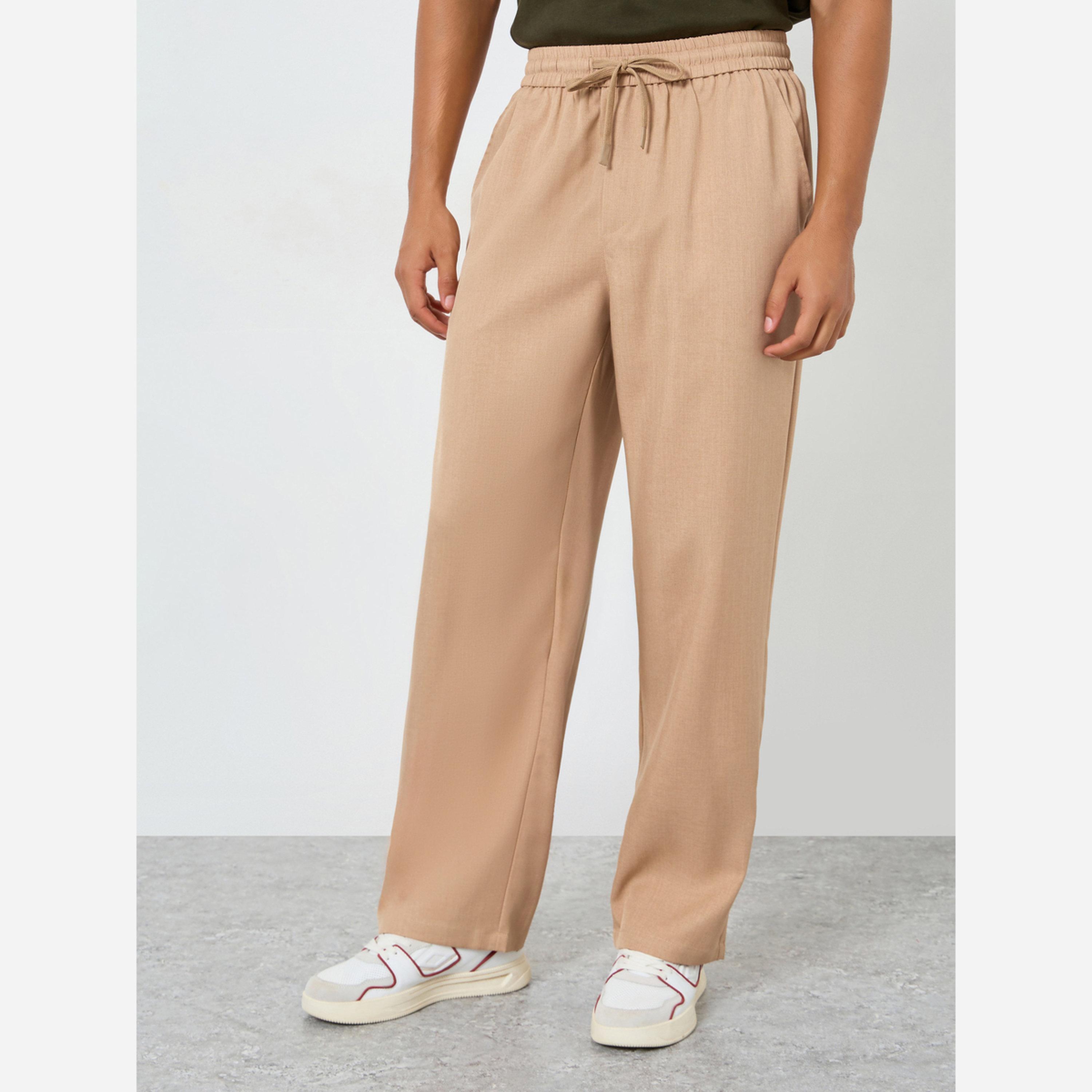 Take Two Men Beige Drawstring Waist Straight Leg Pants-men-clothing-bottoms-trousersandchinos-trousers-image-1