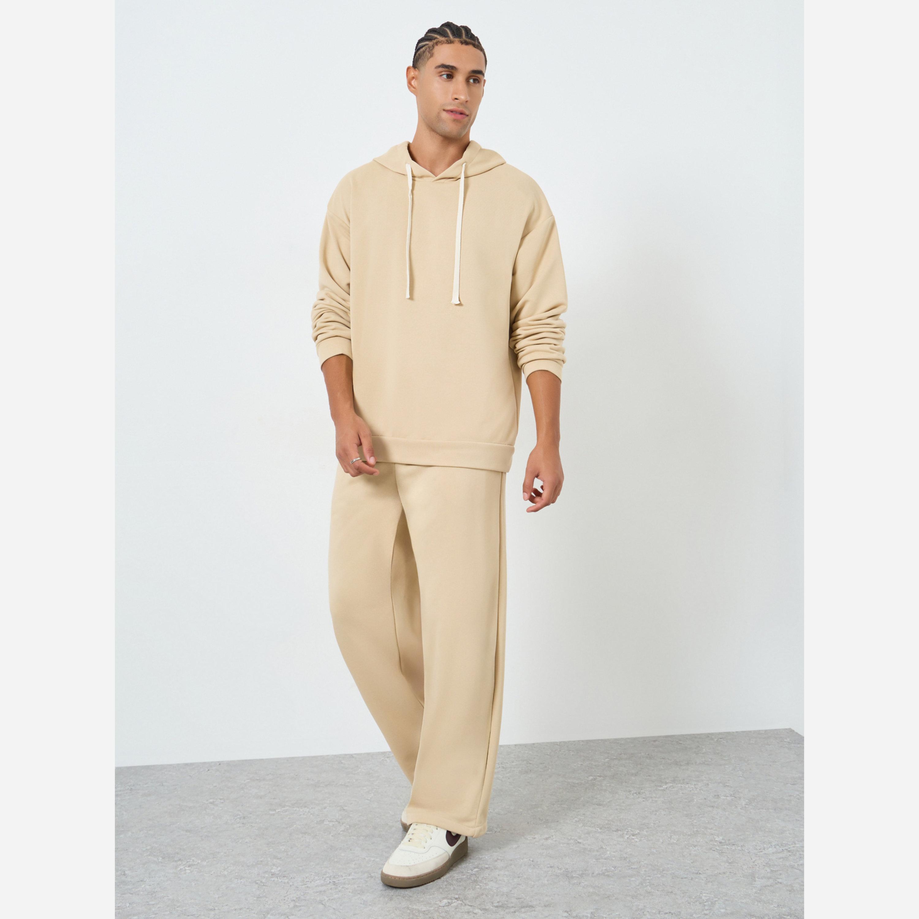 تيك تو - طقم رجالي هودي وبنطال رياضي لون بيج-men-clothing-coordsets-image-1