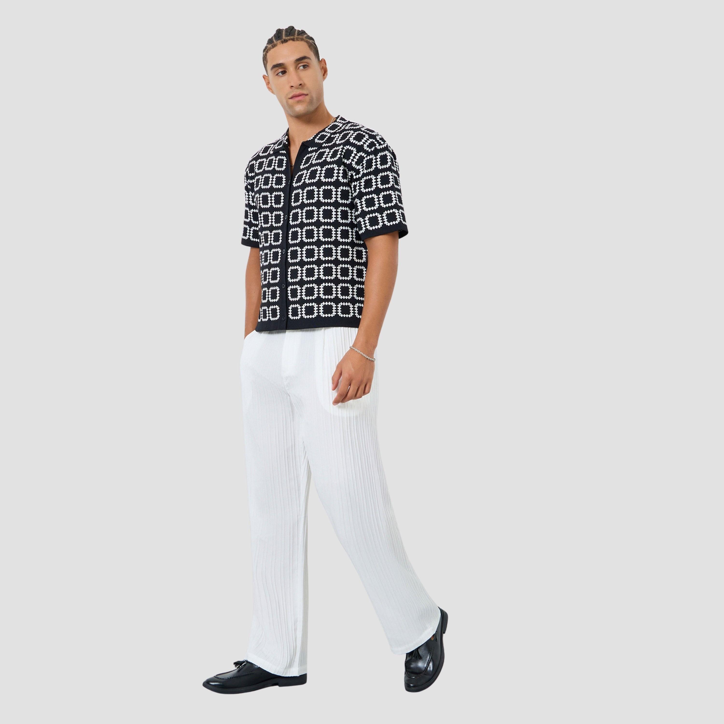 Take Two Men White Textured Straight Leg Trousers-men-clothing-bottoms-trousersandchinos-trousers-image-2
