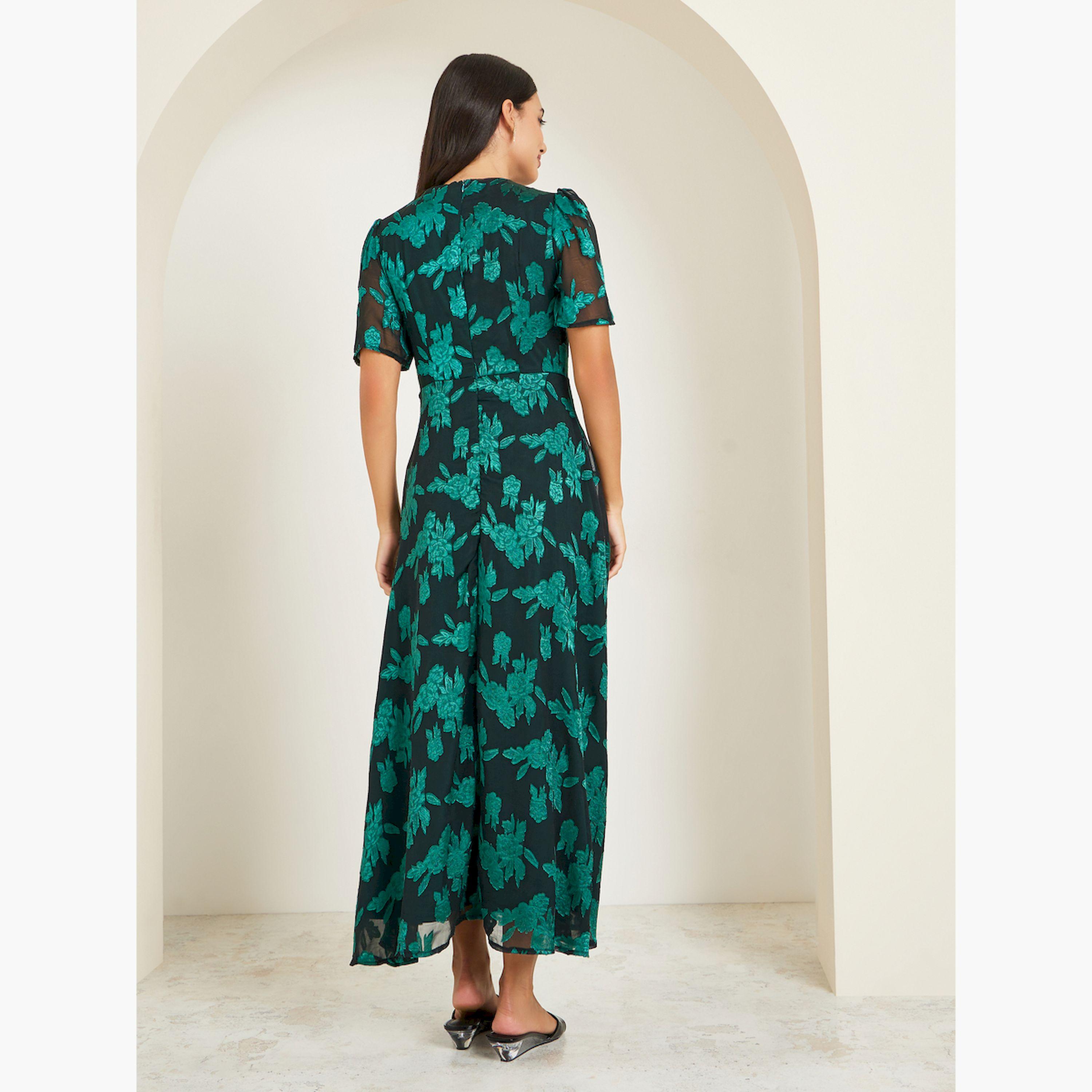 Styli Teal Floral Short Sleeve A-Line Maxi Dress-women-clothing-dresses-image-5