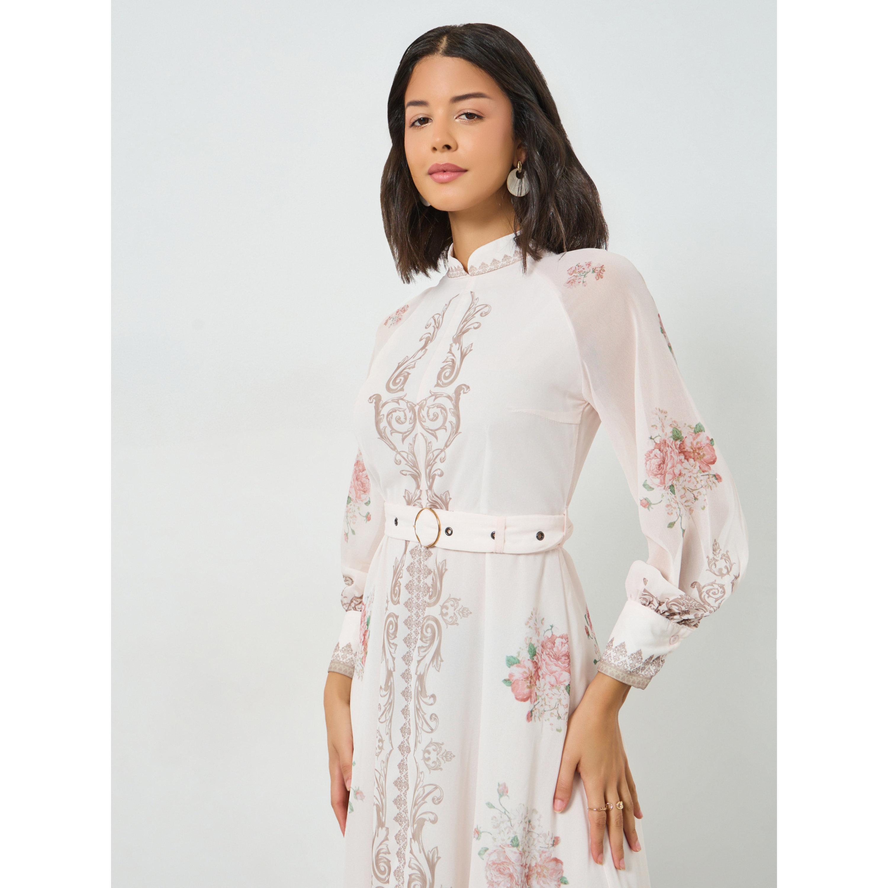 Styli Light Pink Floral Belted Midi Dress-women-clothing-dresses-image-2