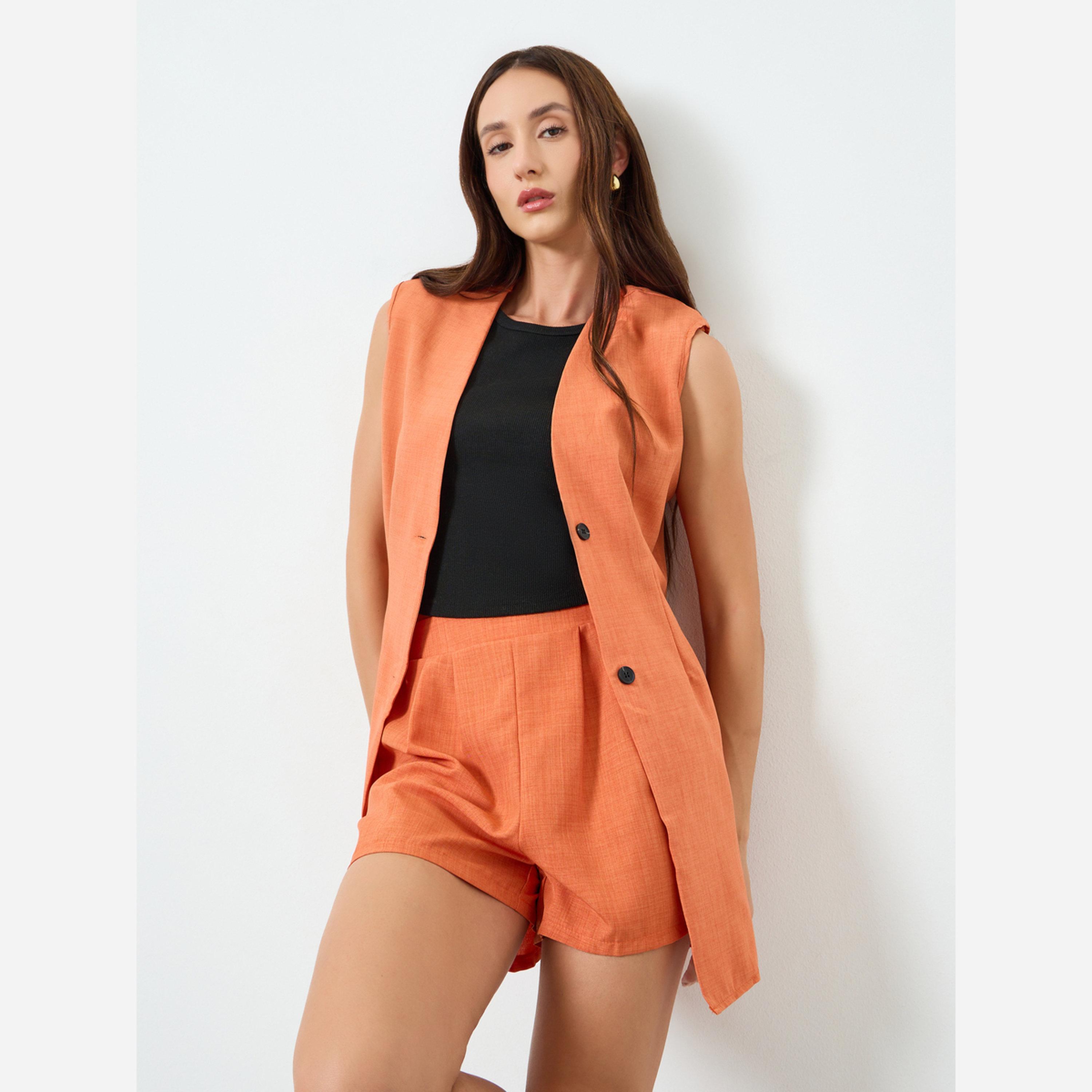 تيك تو - جاكيت نسائي بدون أكمام وشورت-women-clothing-coordsets-image-1