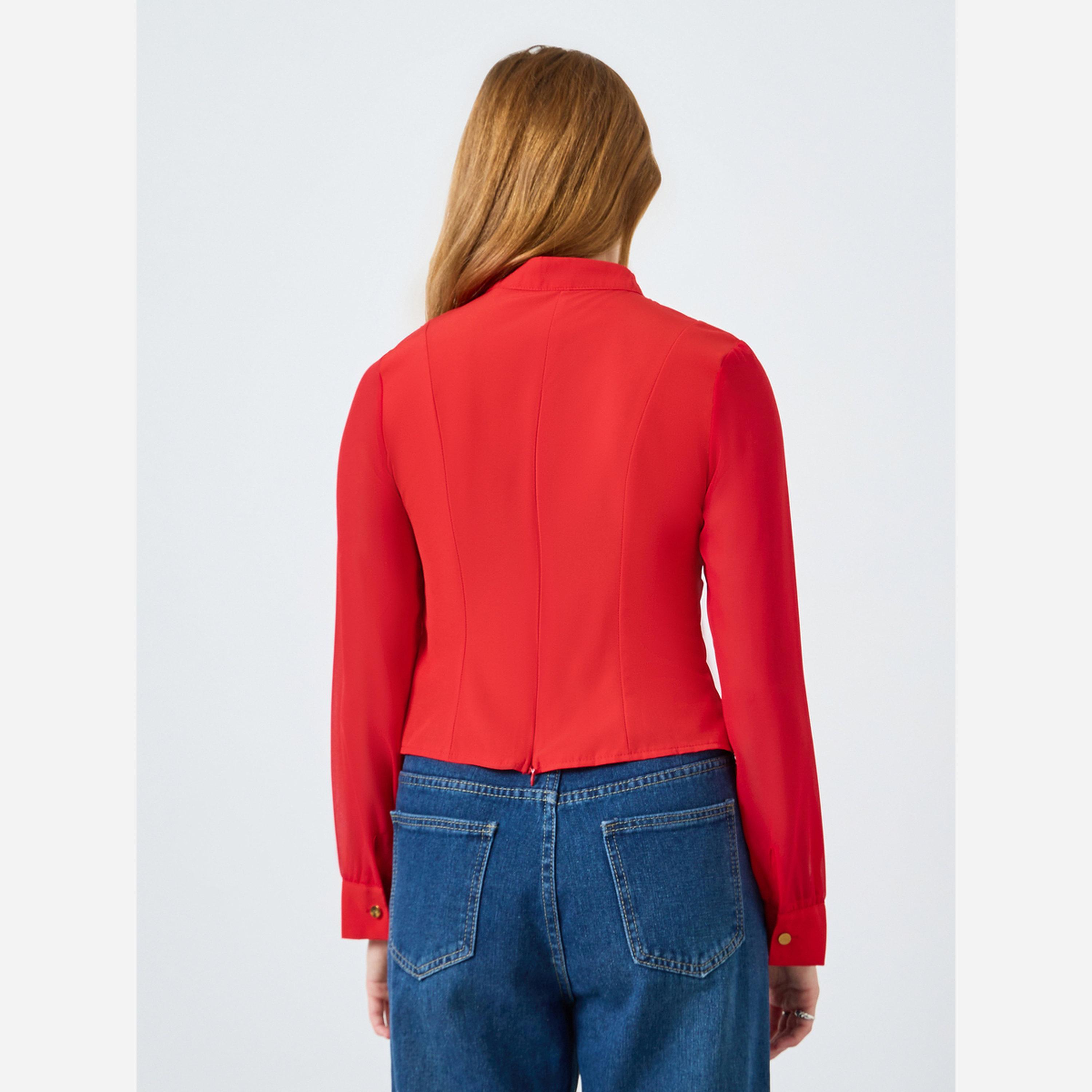 تيك تو - بلوزة للنساء أكمام طويلة ضيقة لون أحمر-women-clothing-shirtsandblouses-blouses-image-3