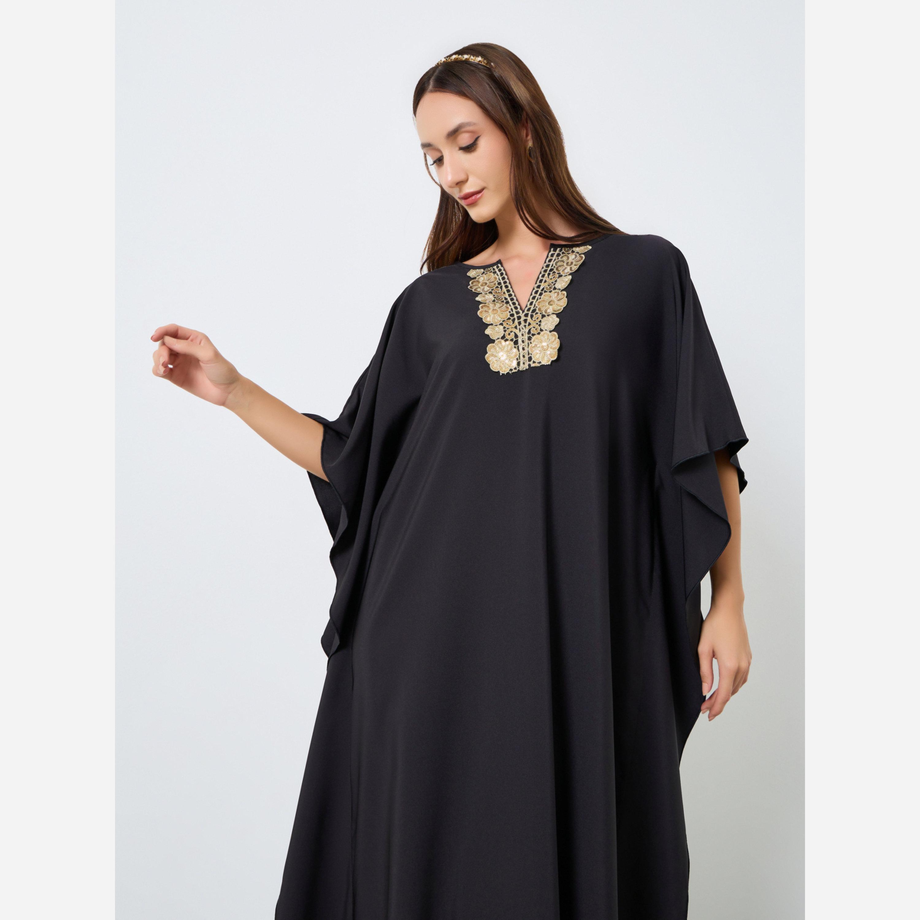 تيك تو - فستان متوسط الطول نسائي مقاس واسع ياقة شكل سبعة مزين بالزهور-women-clothing-dresses-image-2