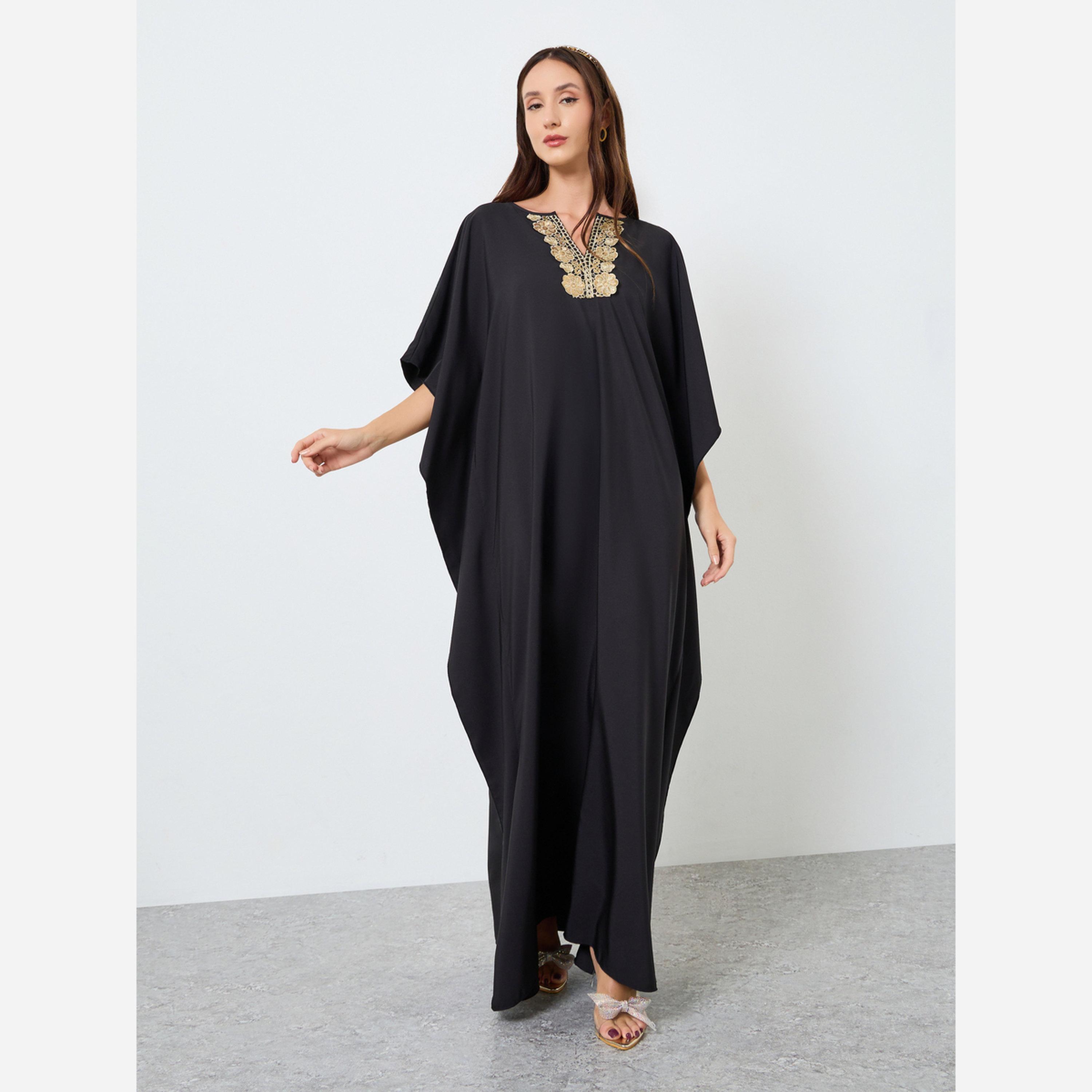 تيك تو - فستان متوسط الطول نسائي مقاس واسع ياقة شكل سبعة مزين بالزهور-women-clothing-dresses-image-3