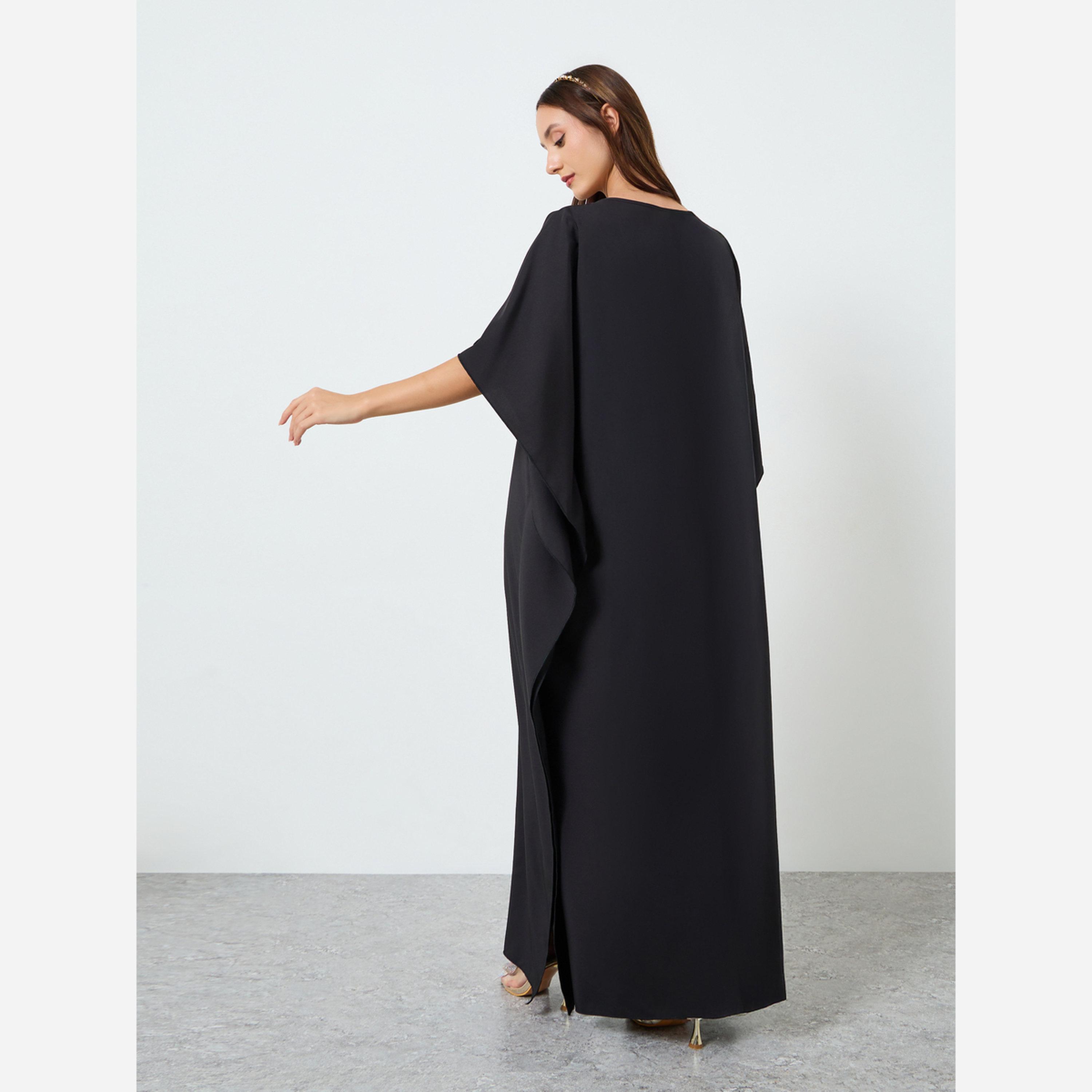 تيك تو - فستان متوسط الطول نسائي مقاس واسع ياقة شكل سبعة مزين بالزهور-women-clothing-dresses-image-4