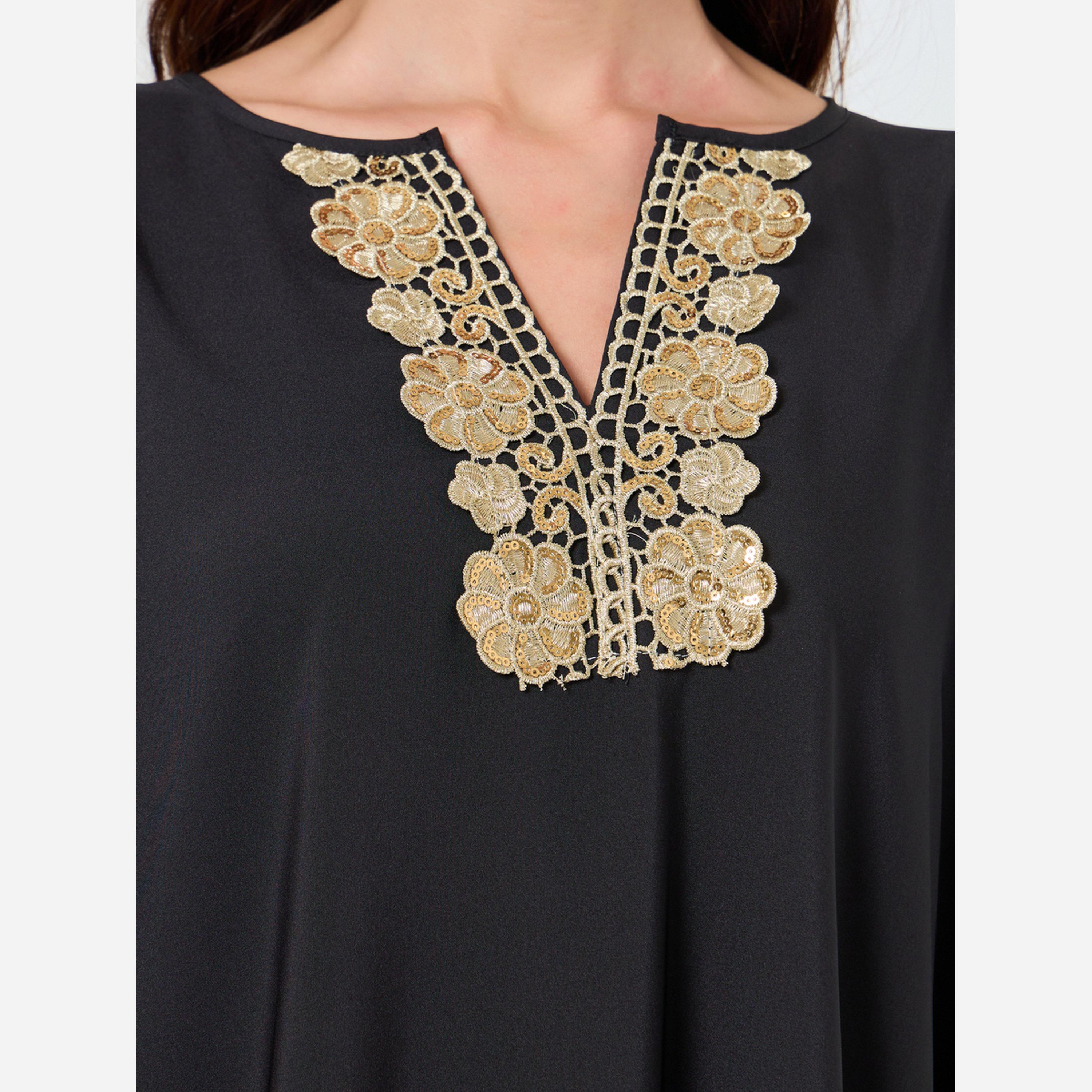 تيك تو - فستان متوسط الطول نسائي مقاس واسع ياقة شكل سبعة مزين بالزهور-women-clothing-dresses-image-5