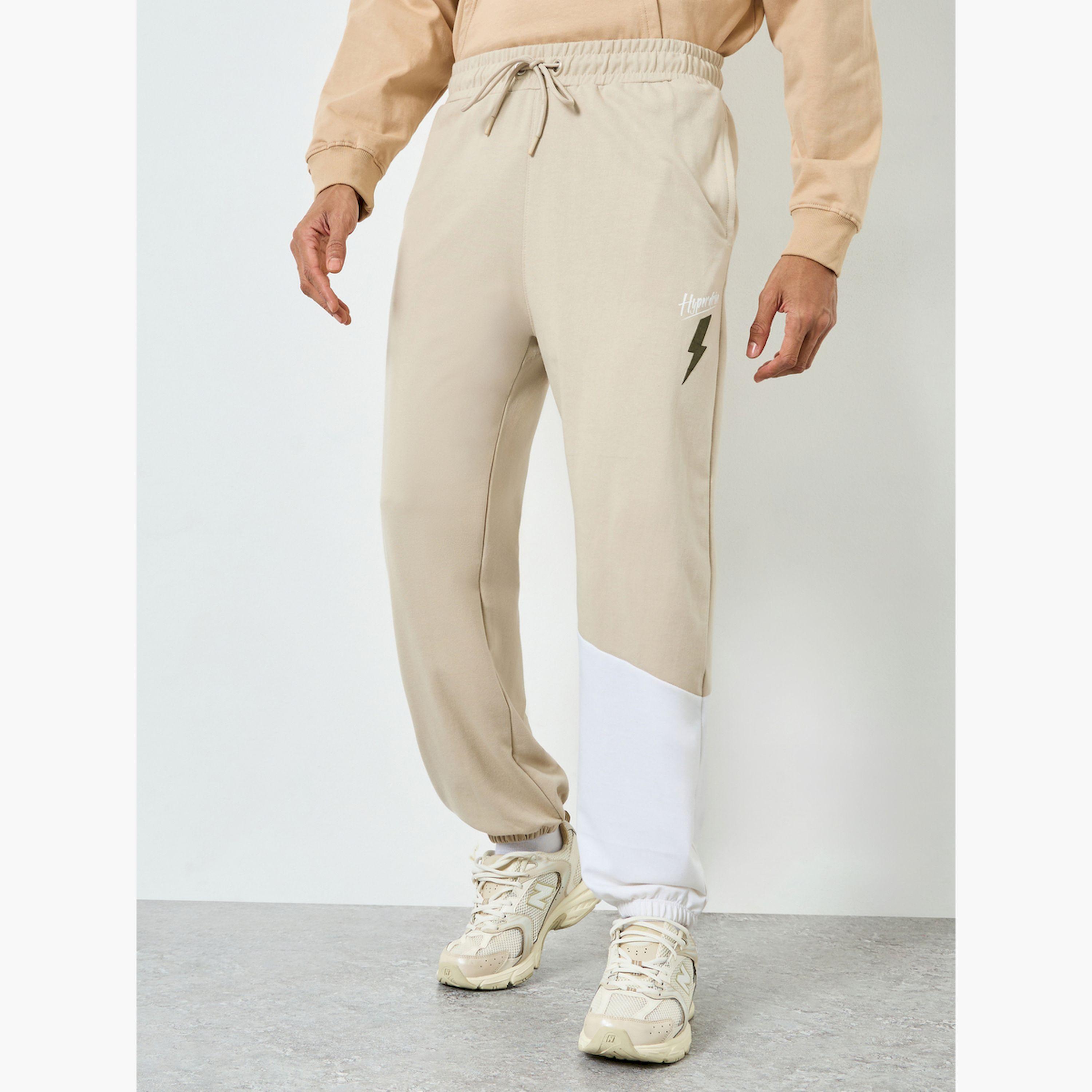 جوغر رجالي بيج بنمط كتل الألوان وبرباط-men-clothing-bottoms-joggers-image-1